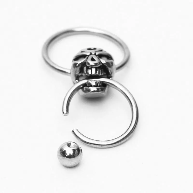 1 pc Titanium Captive Hoop Skull Ring