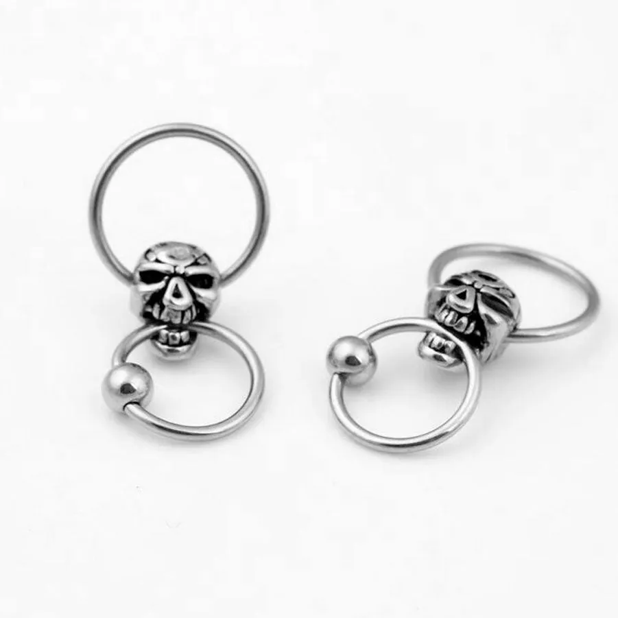 1 pc Titanium Captive Hoop Skull Ring