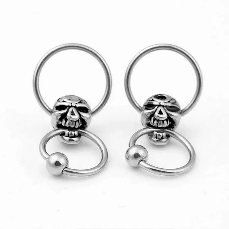 1 pc Titanium Captive Hoop Skull Ring