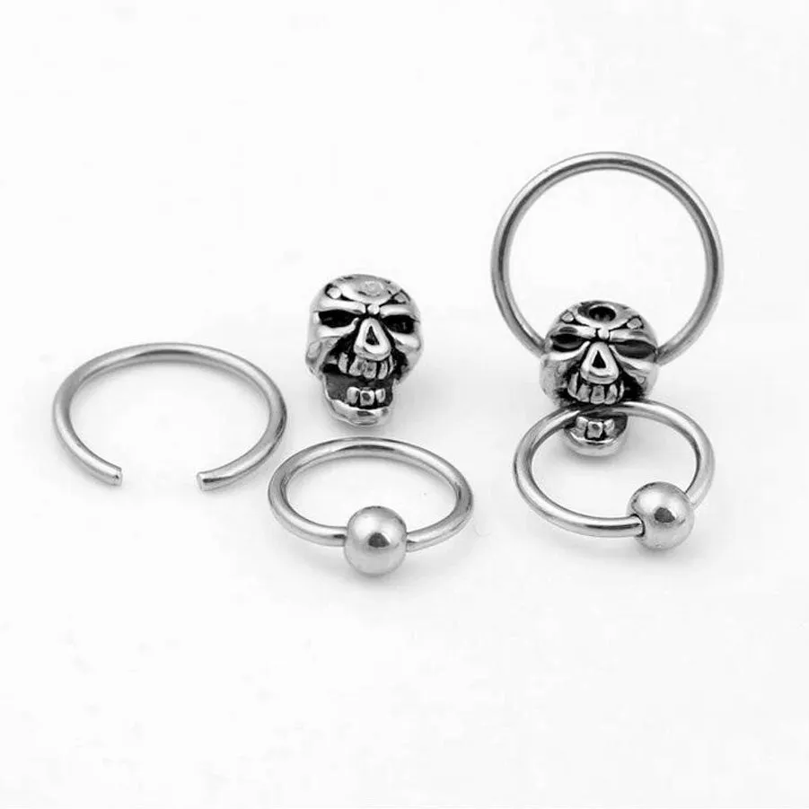 1 pc Titanium Captive Hoop Skull Ring