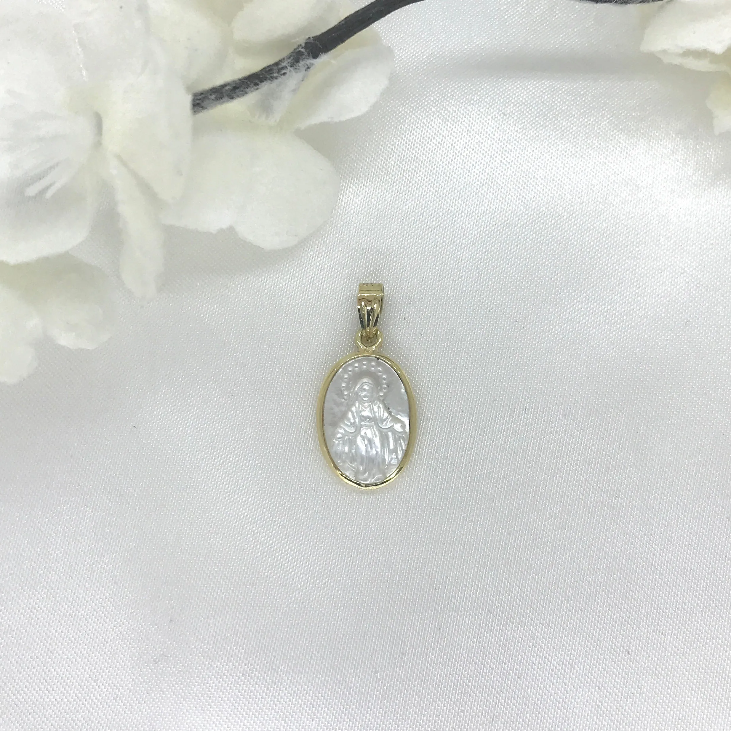 14k Mother of Pearl Mother Mary Pendant