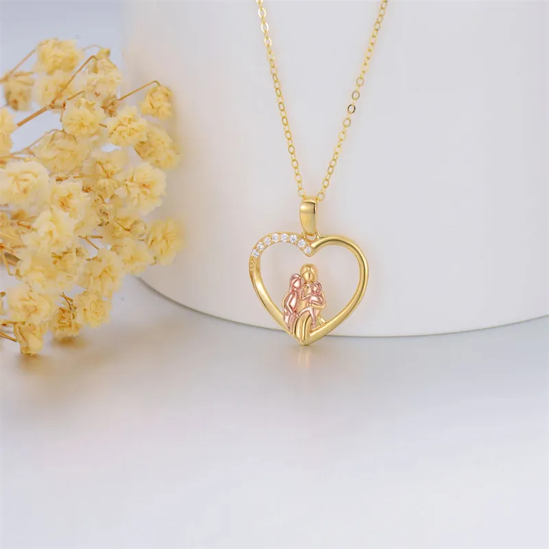 14K Solid Gold Mother Daughter Necklace for Women Mom Jewelry Mothers Day Christmas Gift for Her Mom