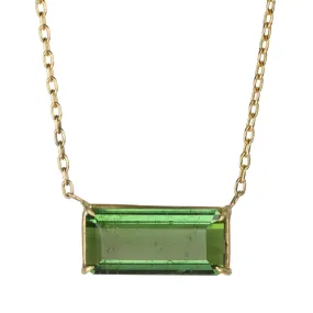 18K Gold Prong-Set Green Tourmaline Bar Necklace