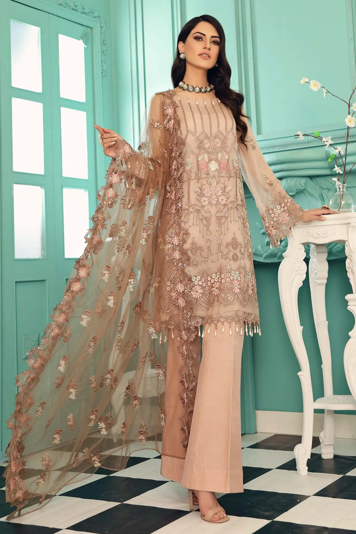 3 Pc Unstitched Embroidered Chiffon CHM-36