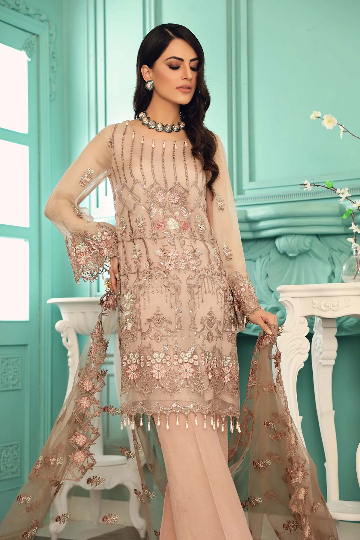 3 Pc Unstitched Embroidered Chiffon CHM-36