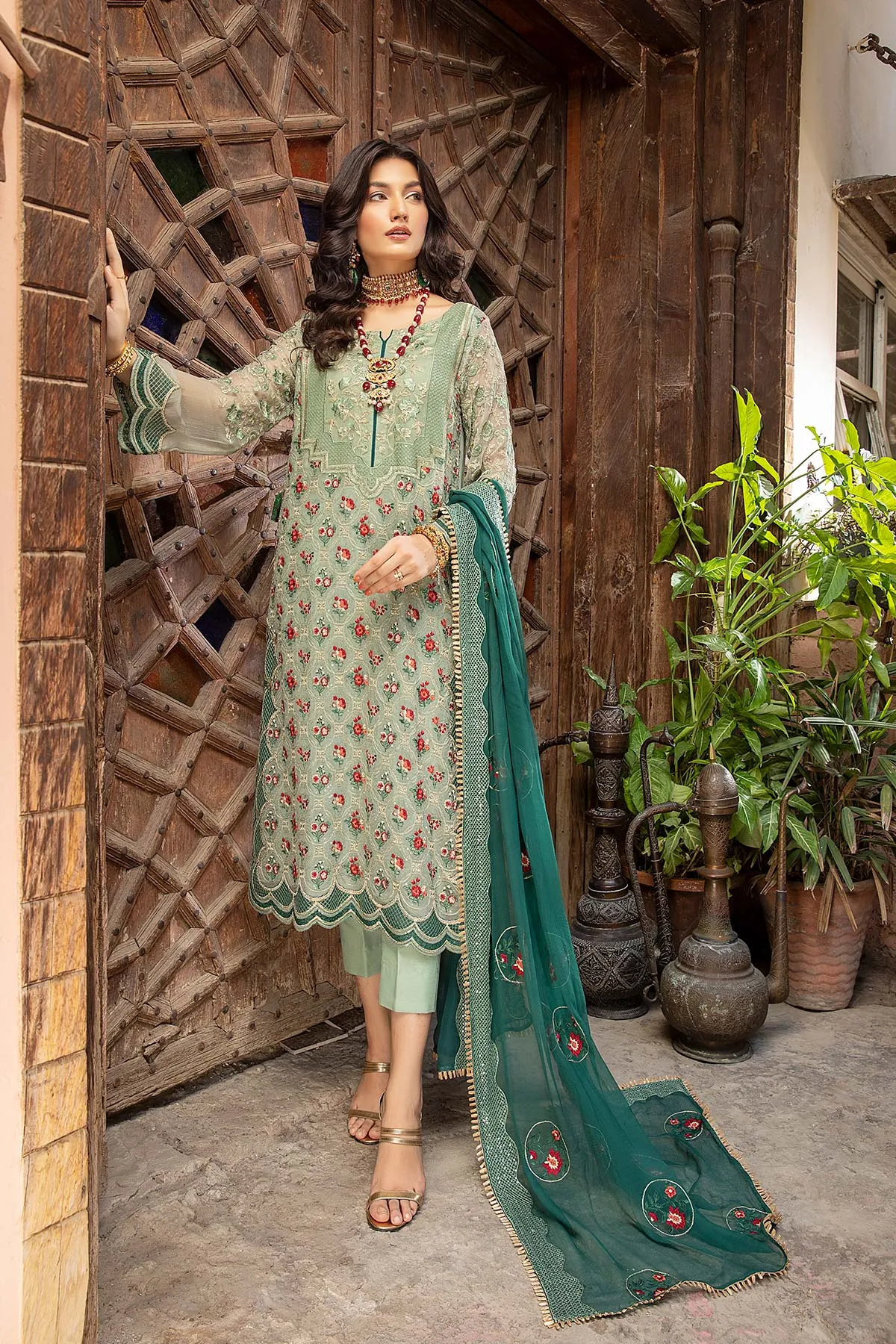 3 Pc Unstitched Embroidered chiffon CHM-39