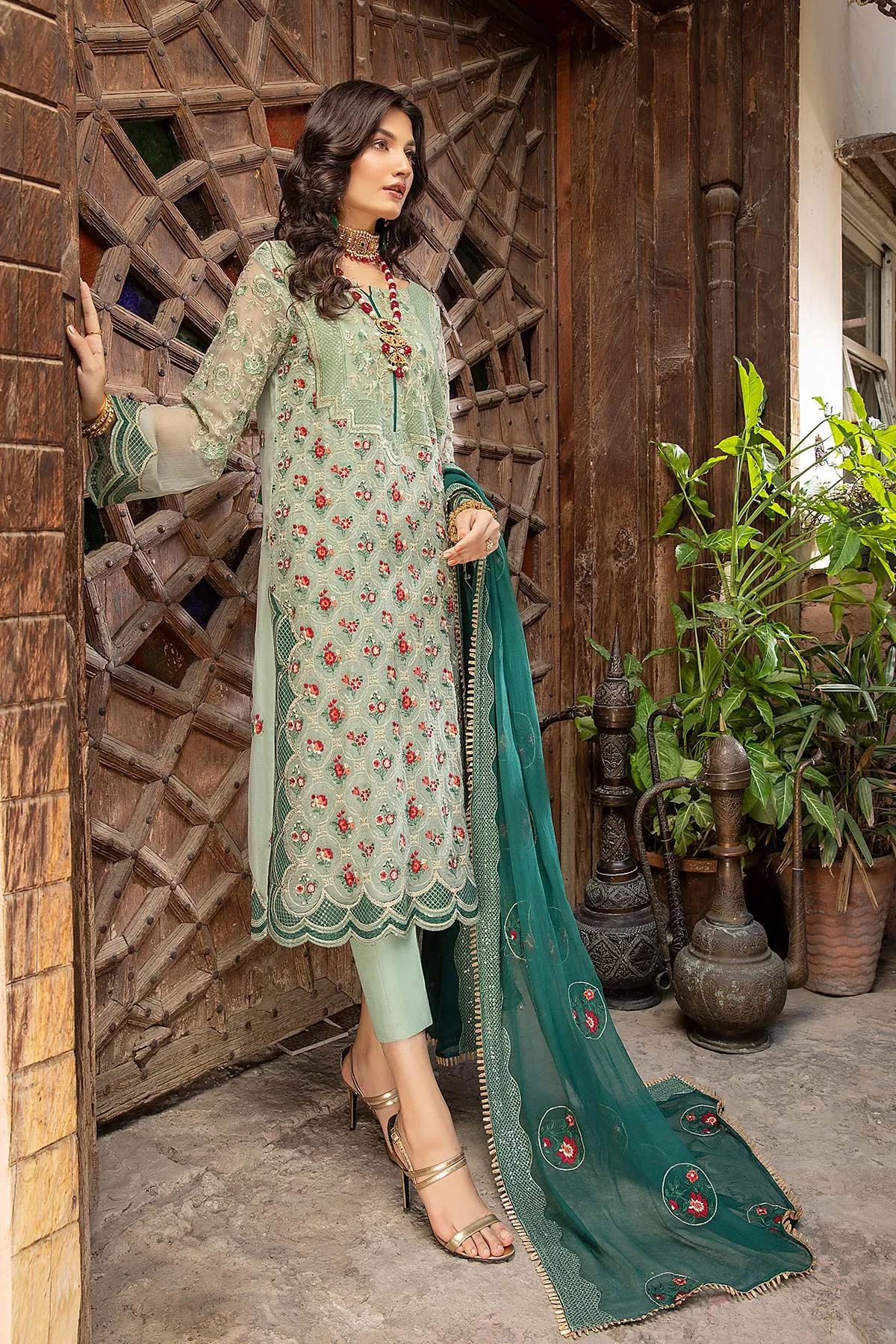 3 Pc Unstitched Embroidered chiffon CHM-39