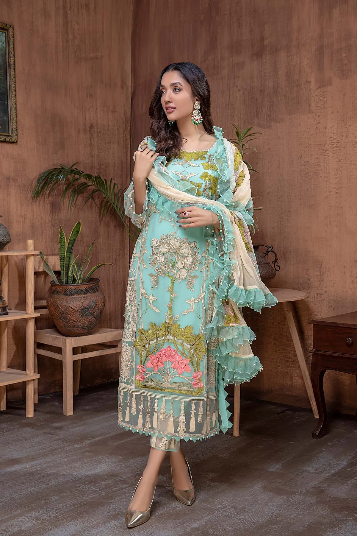 3 Pc Unstitched Embroidered chiffon CHM-48