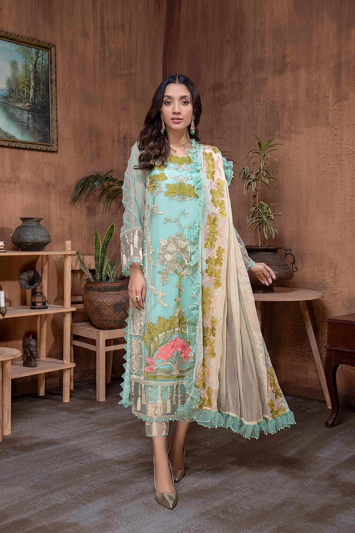 3 Pc Unstitched Embroidered chiffon CHM-48