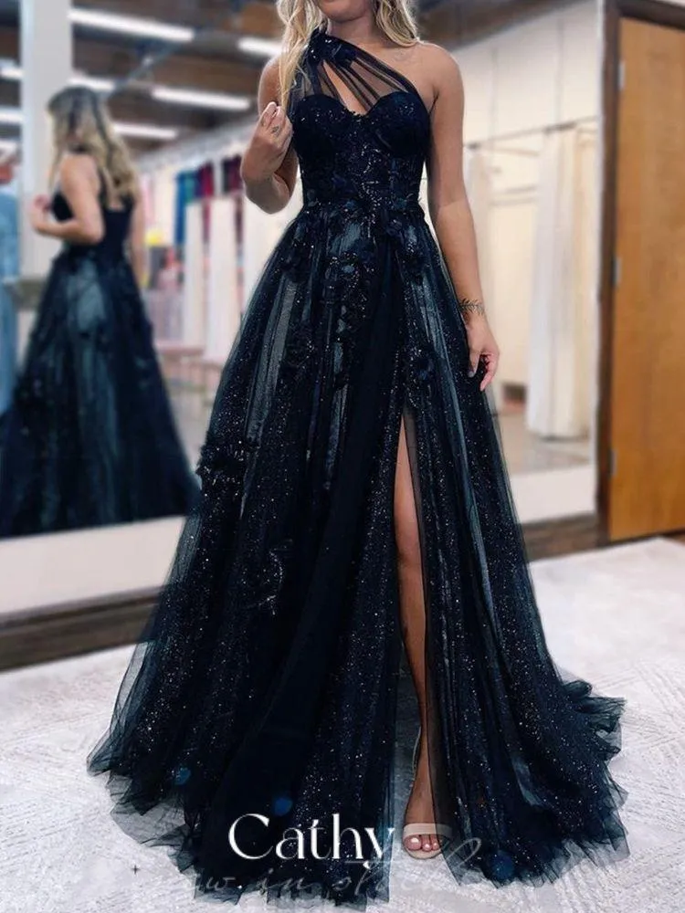 A-line Prom Dress Dark Evening Dress Sexy One Shoulder Side Split