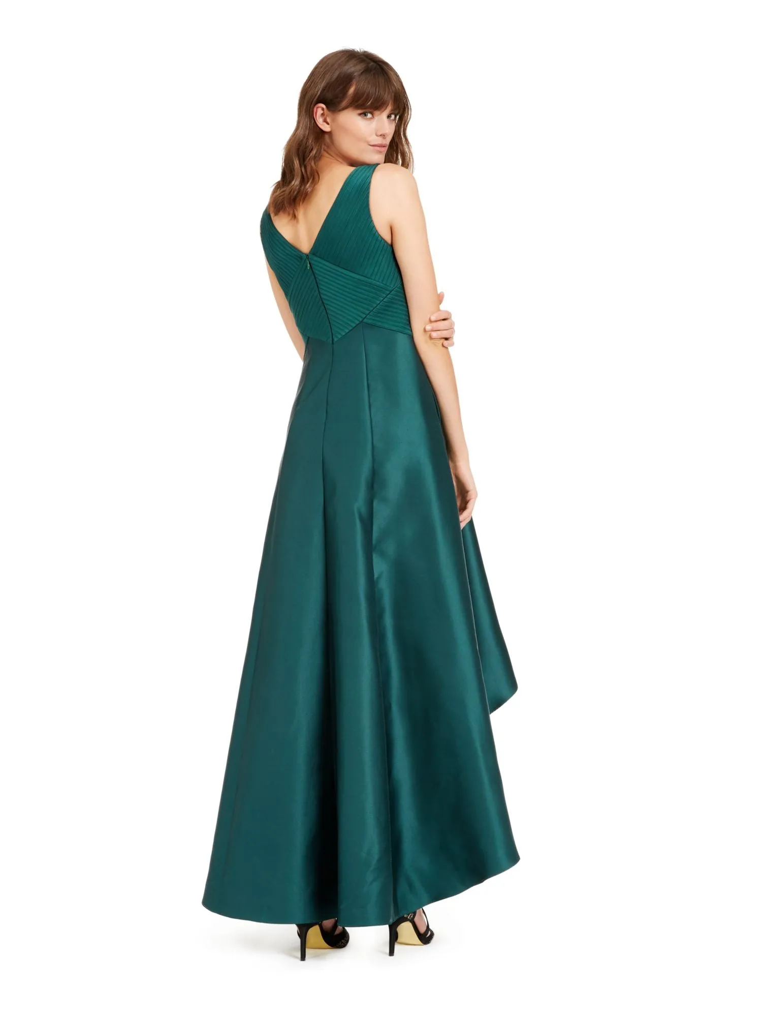 ADRIANNA PAPELL Womens Green Zippered Sleeveless V Neck Midi Formal Fit + Flare Dress