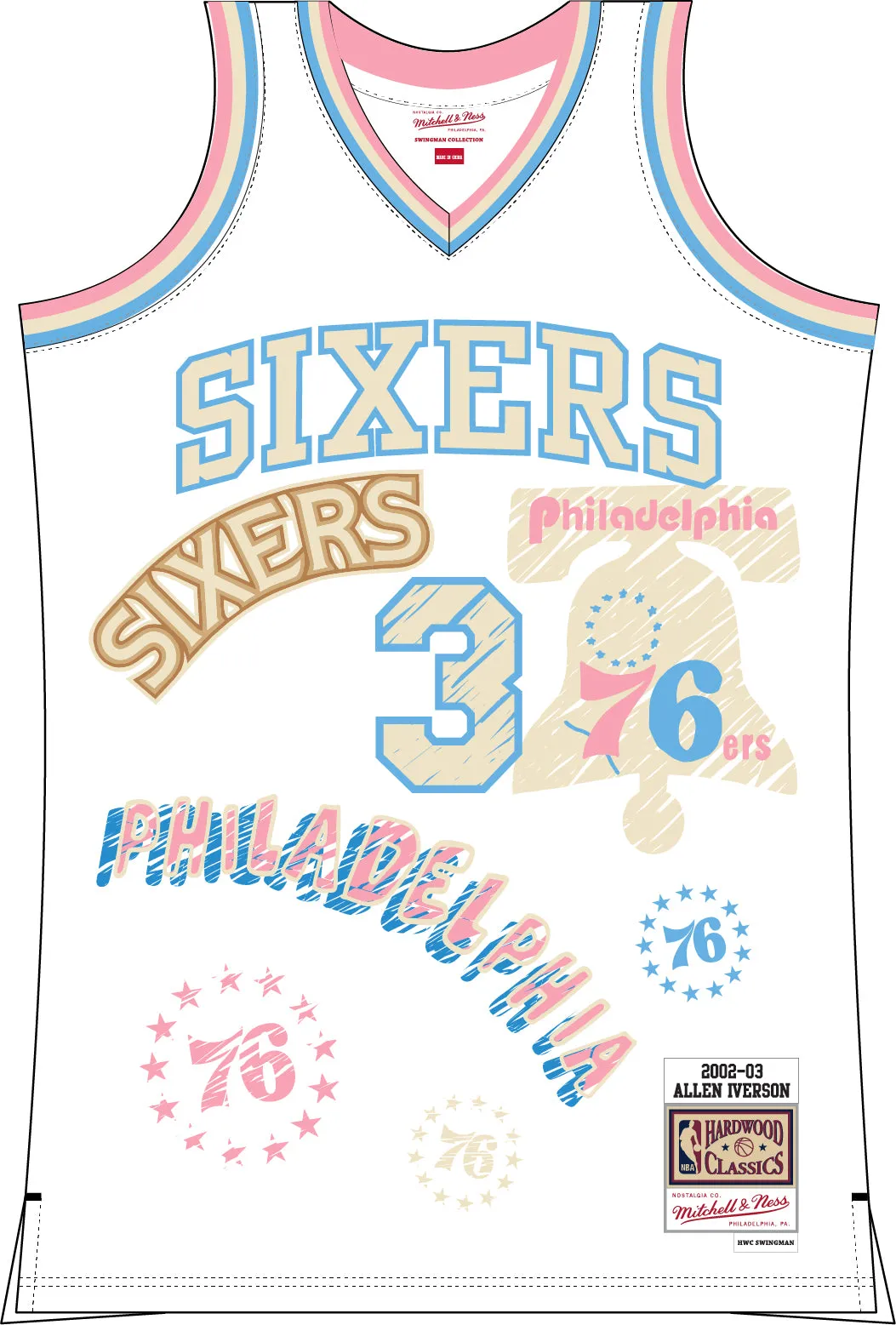 Allen Iverson 2002 Philadelphia 76ers Sidewalk Sketch | White Swingman Jersey