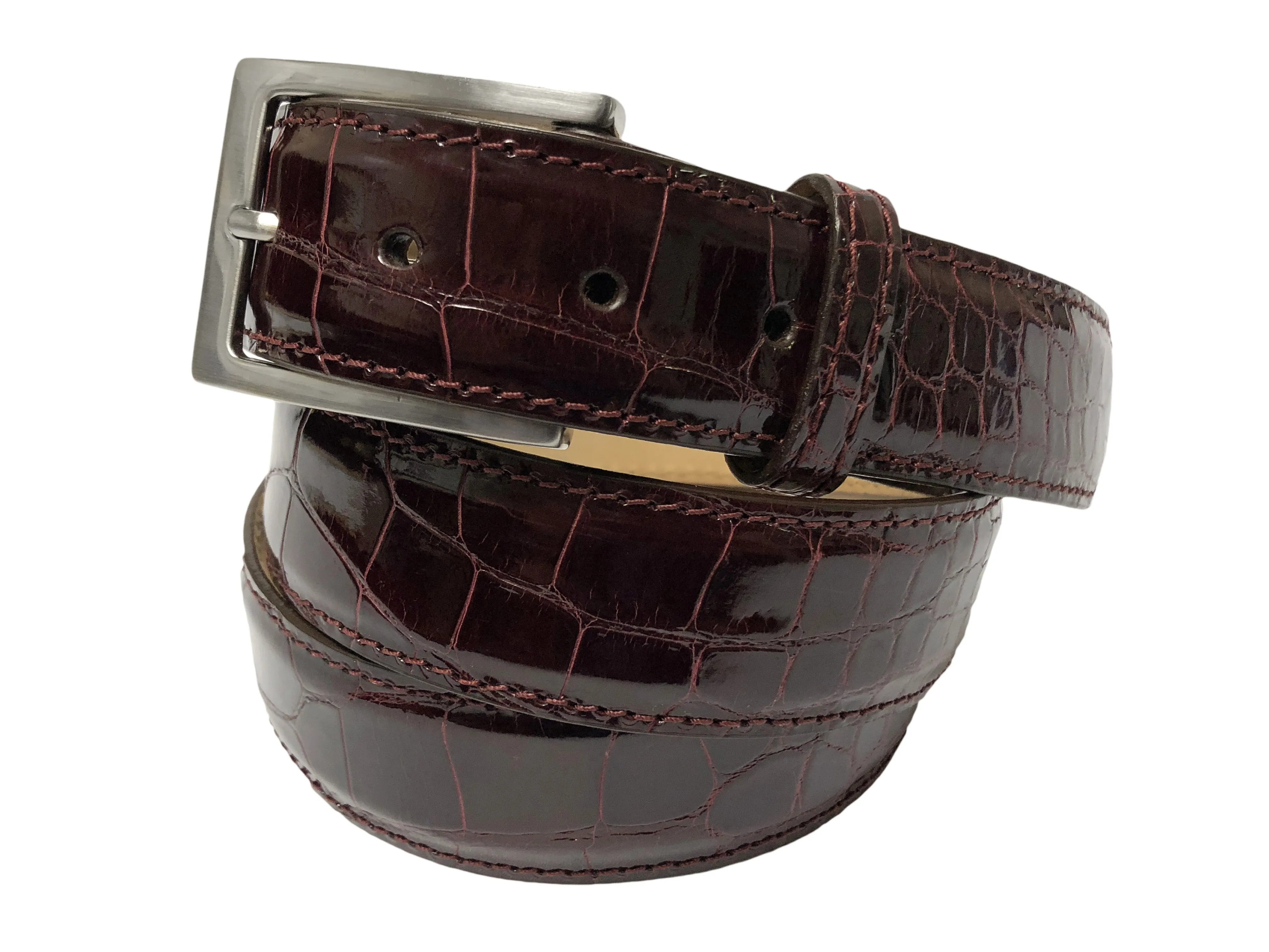 Alligator Skin Glossy Belt Burgundy