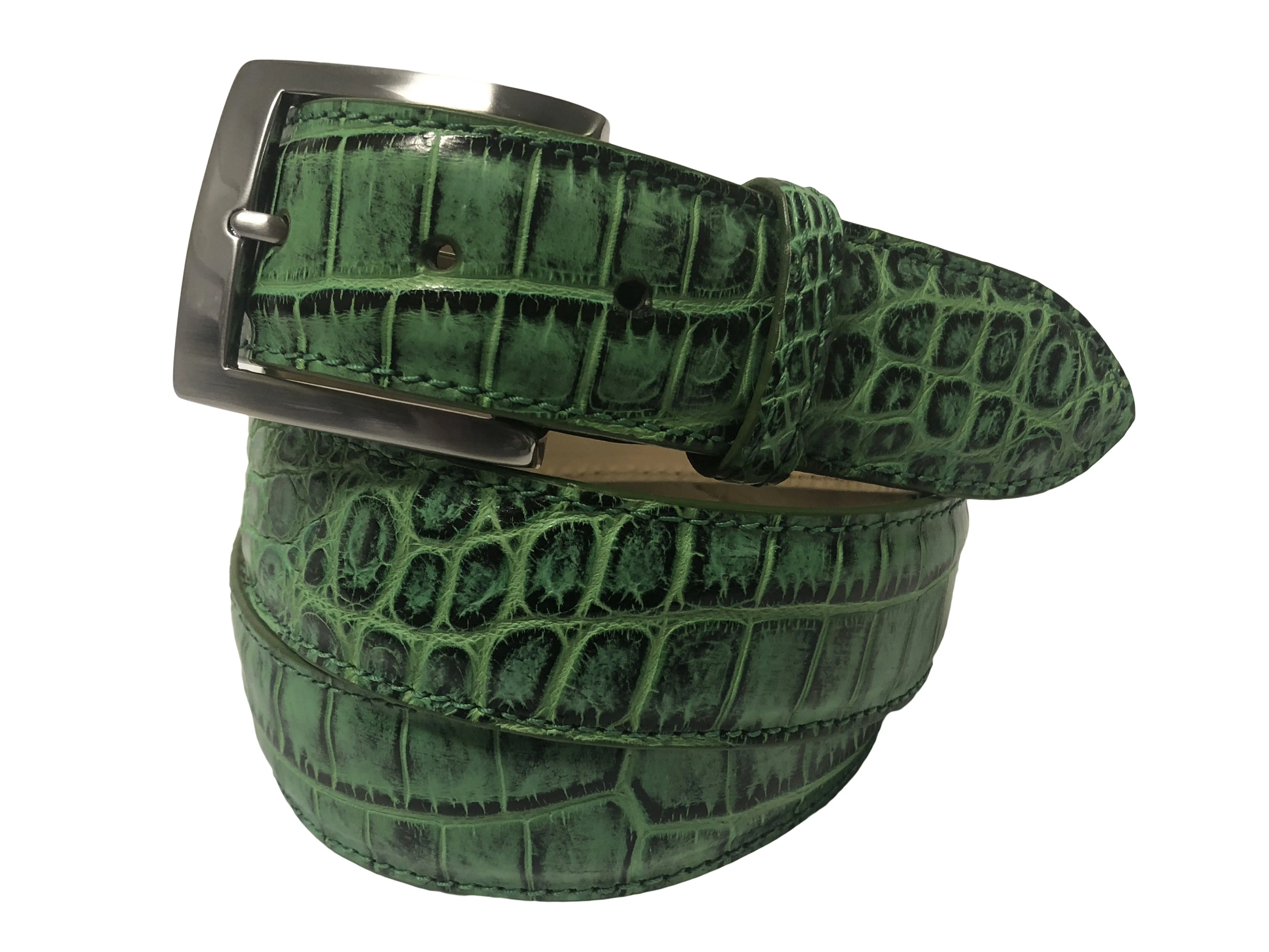 Alligator Skin Handpainted Belt Green/Black