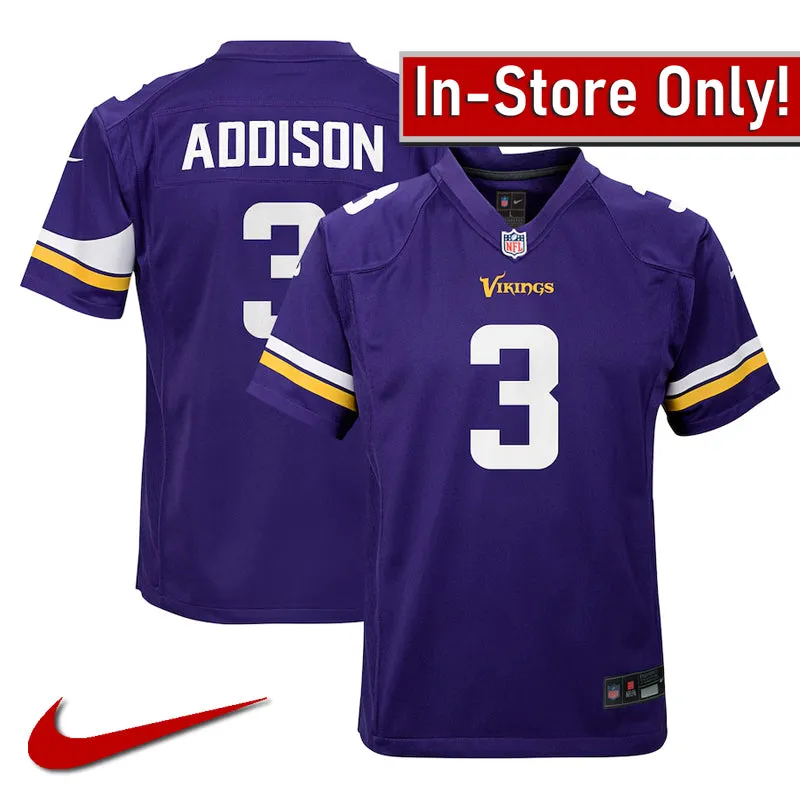 AVAILABLE IN-STORE ONLY! Jordan Addison Youth Minnesota Vikings Purple Nike Game Jersey