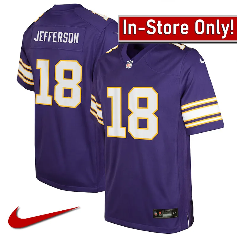 AVAILABLE IN-STORE ONLY! Justin Jefferson Youth Minnesota Vikings Purple Nike Classic Game Jersey