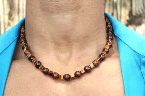 Aztec Necklace Mayan Necklace Red Tiger Eye & Yellow Cube Tiger Eye