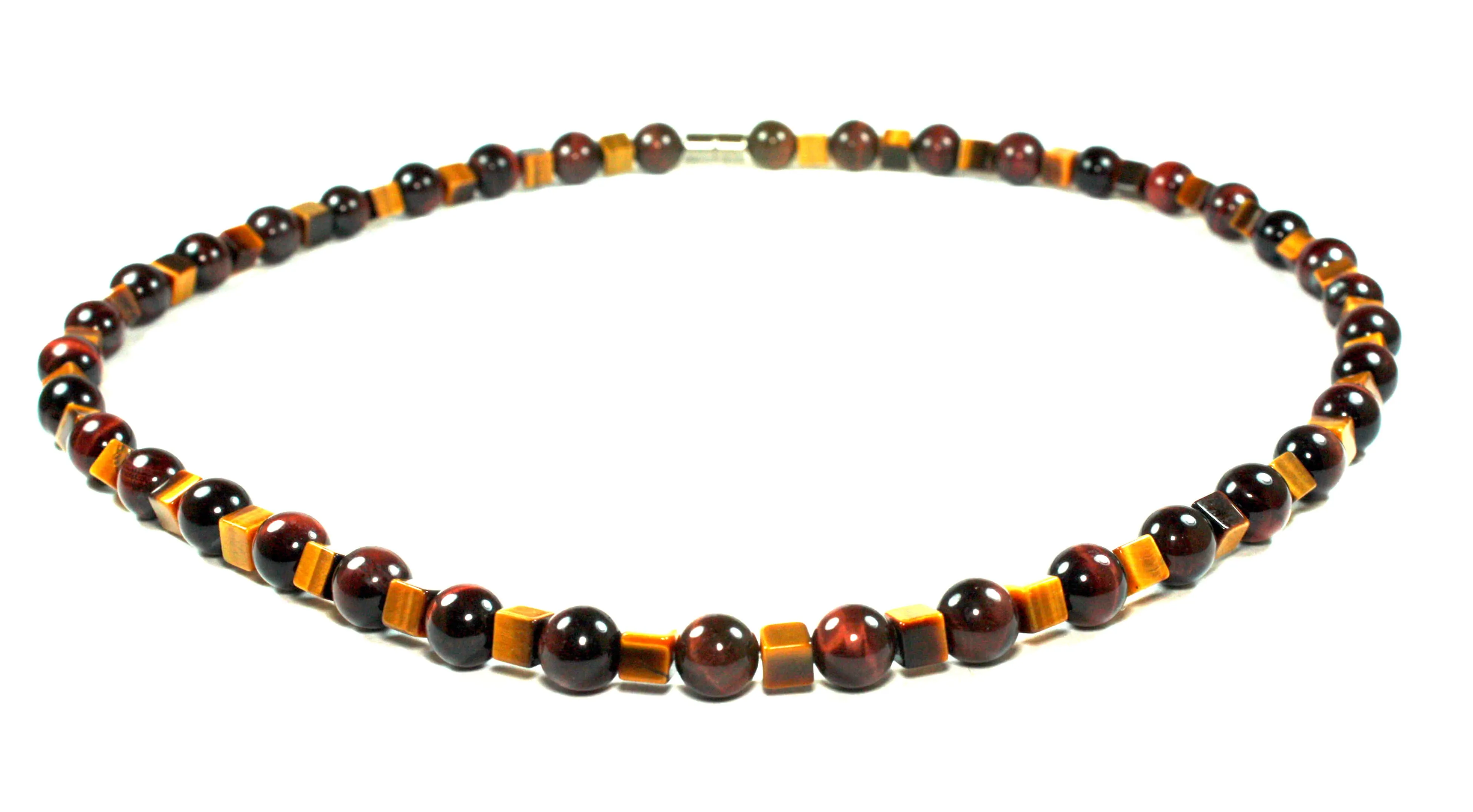 Aztec Necklace Mayan Necklace Red Tiger Eye & Yellow Cube Tiger Eye