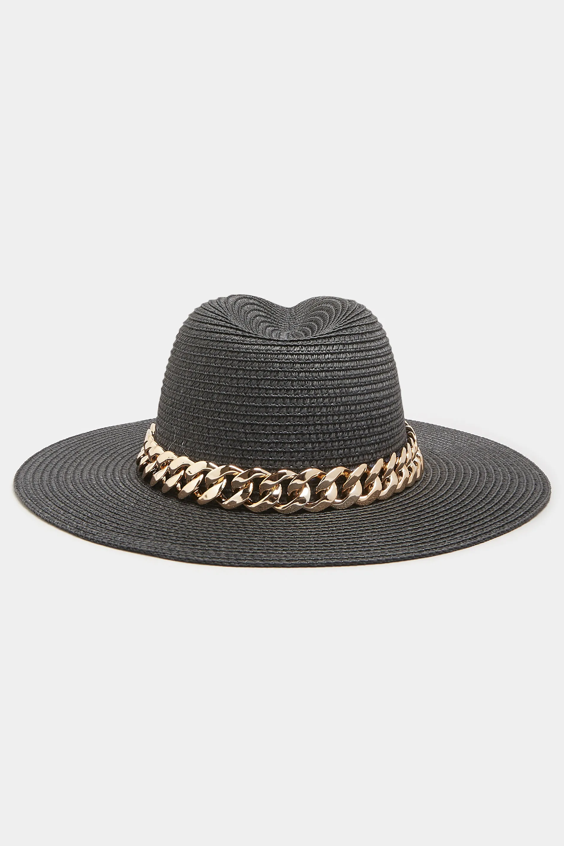 Black Straw Chain Fedora Hat