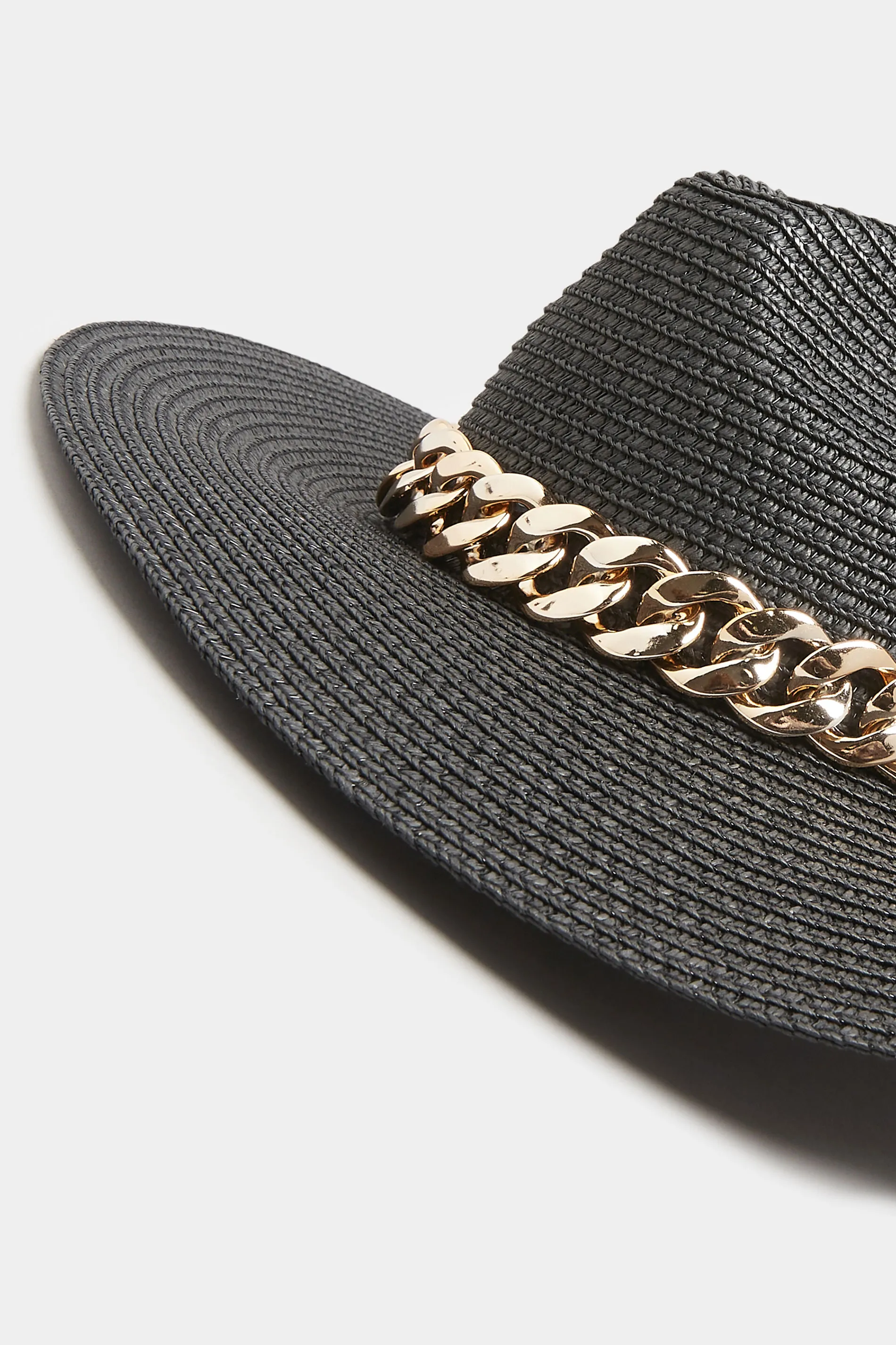 Black Straw Chain Fedora Hat