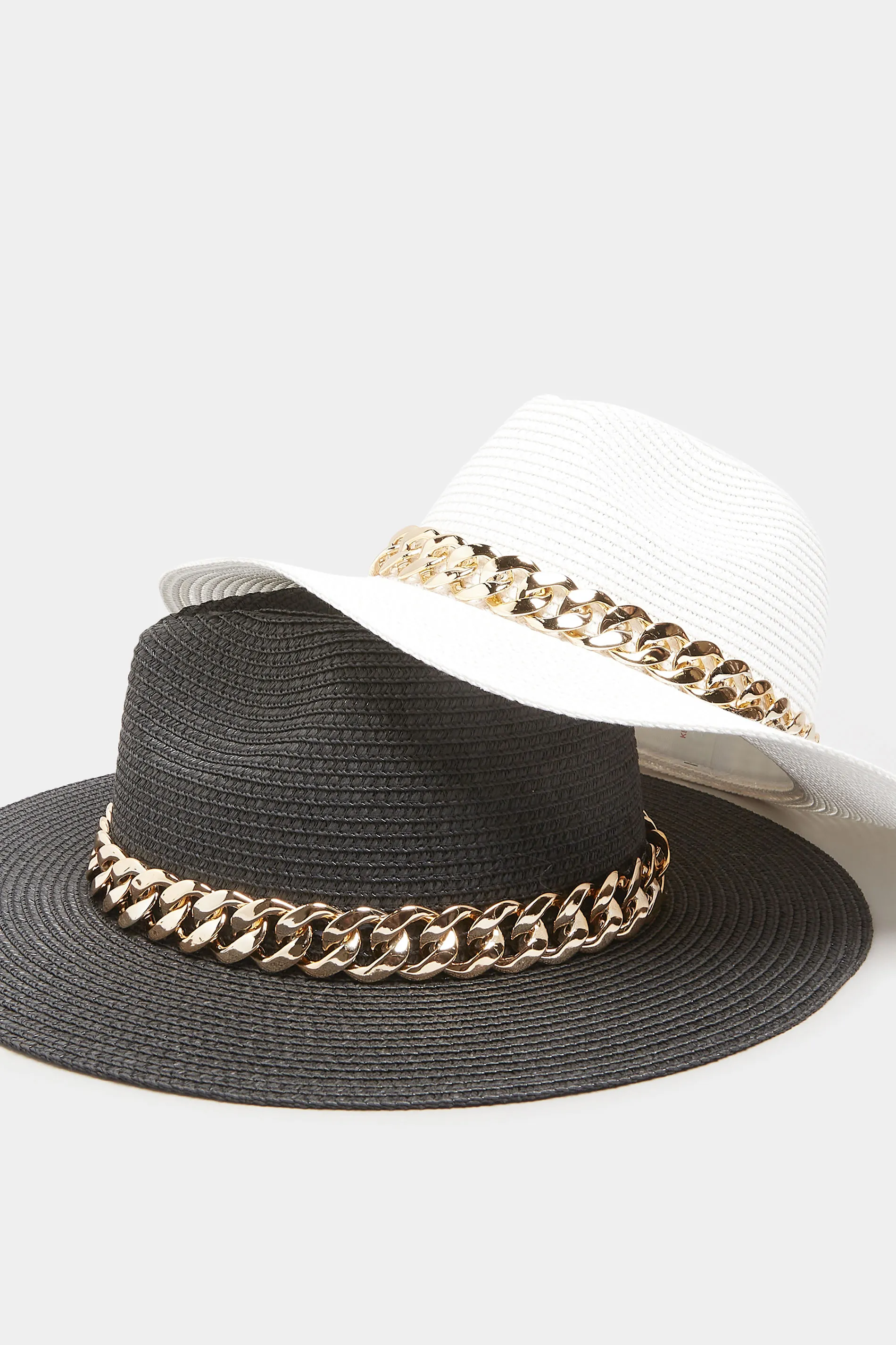 Black Straw Chain Fedora Hat