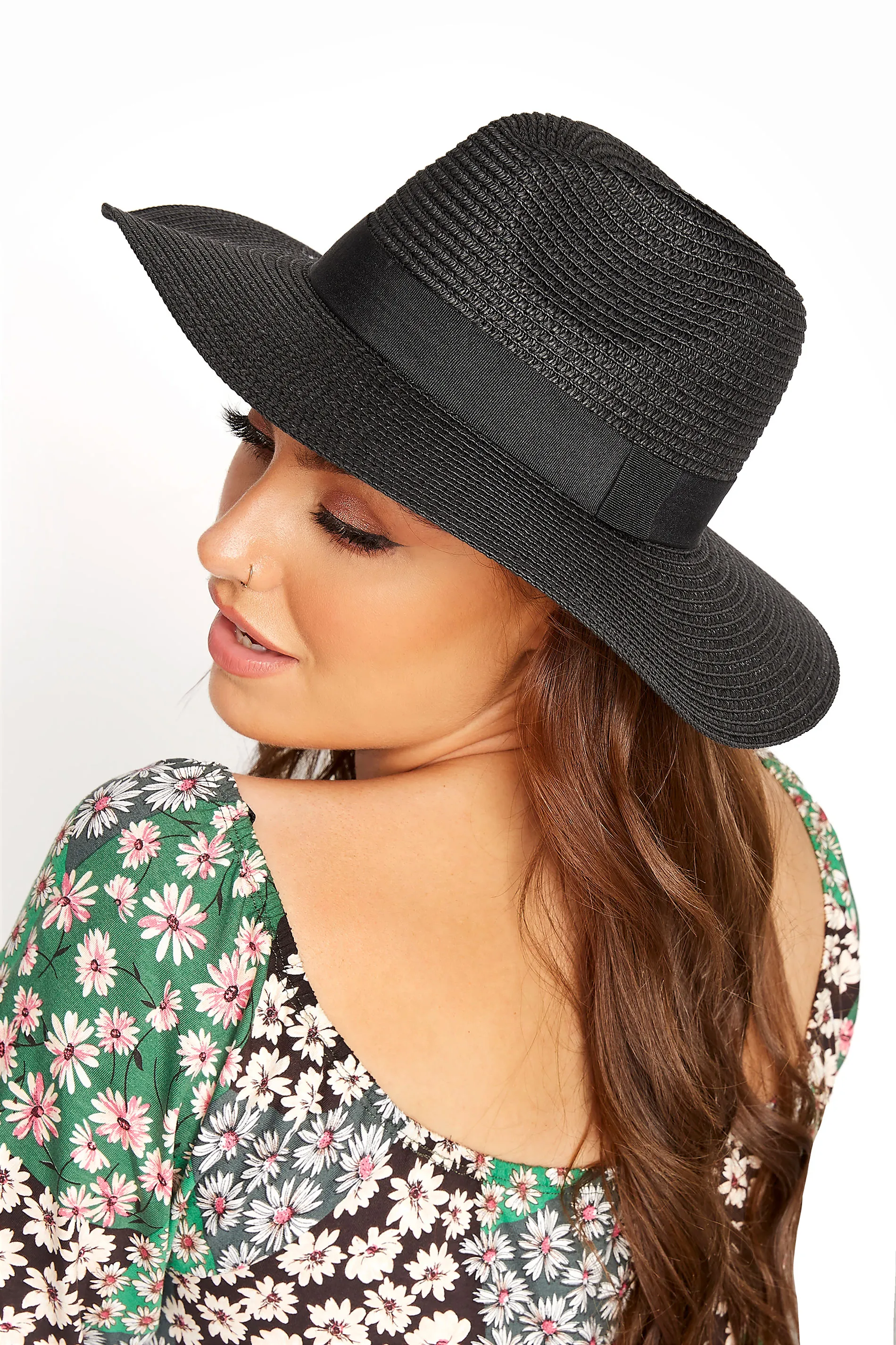 Black Straw Fedora Hat