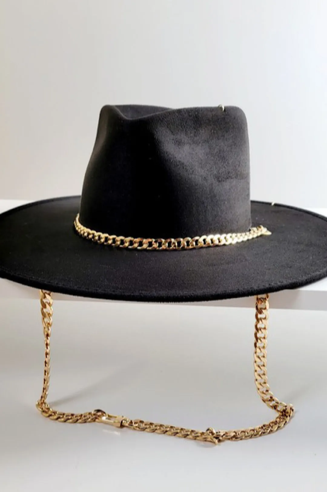 Black Suede Chain Detail Hat