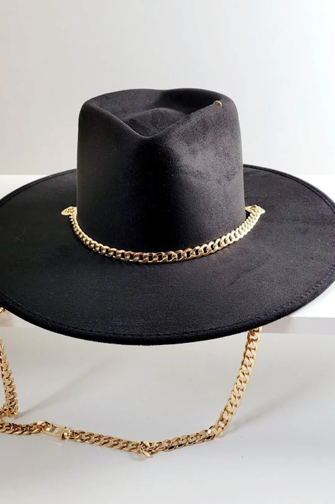 Black Suede Chain Detail Hat