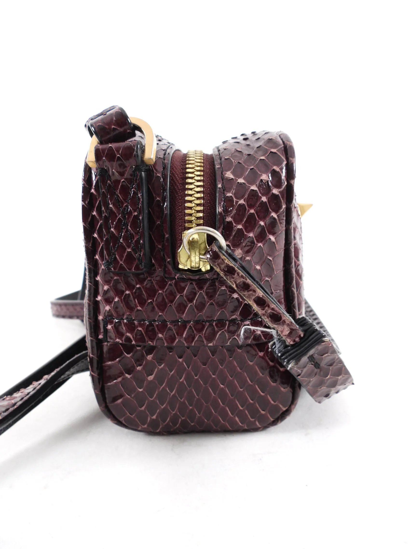 Brian Atwood Burgundy Python Exotic Mini Crossbody Bag