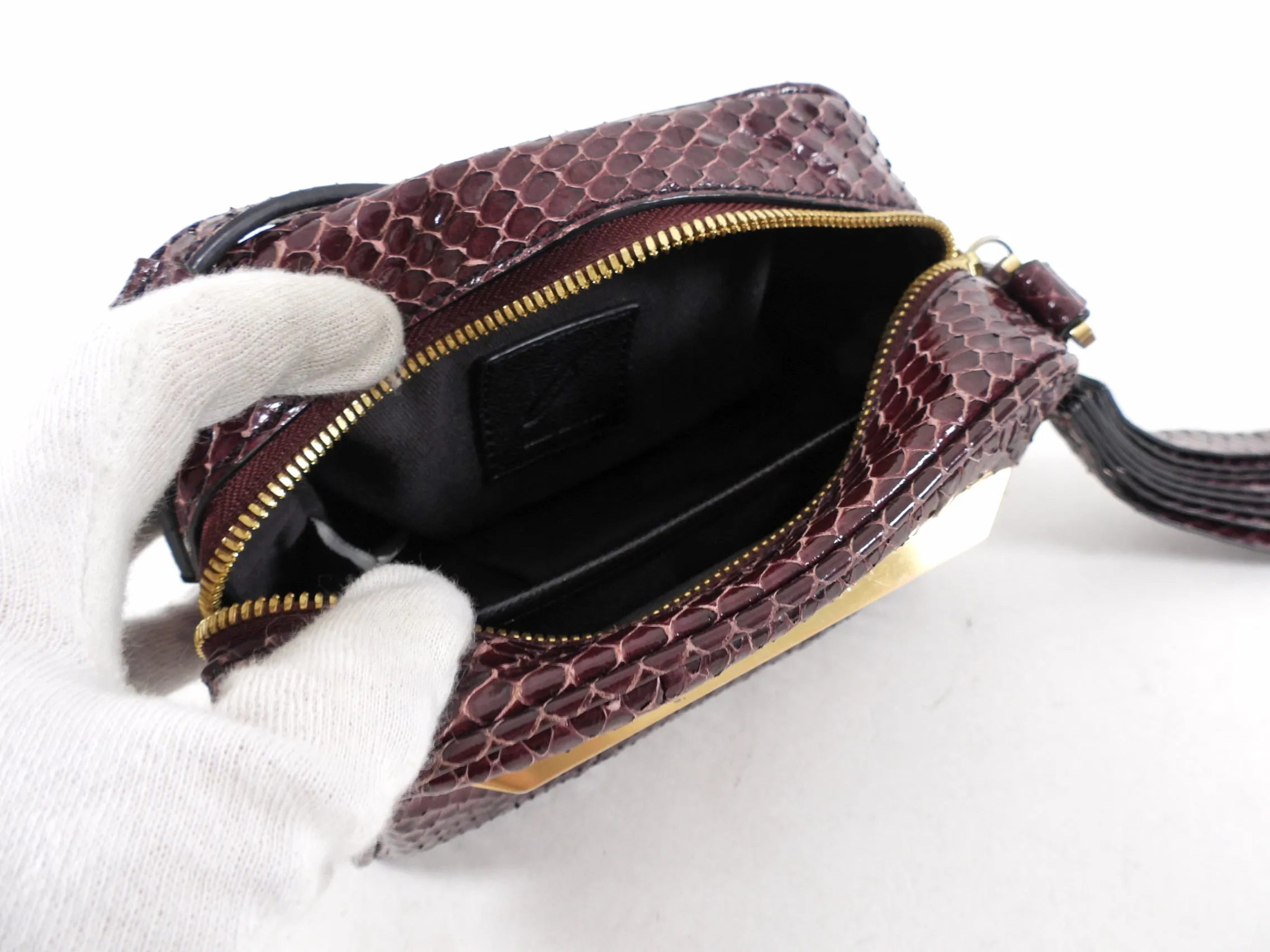 Brian Atwood Burgundy Python Exotic Mini Crossbody Bag