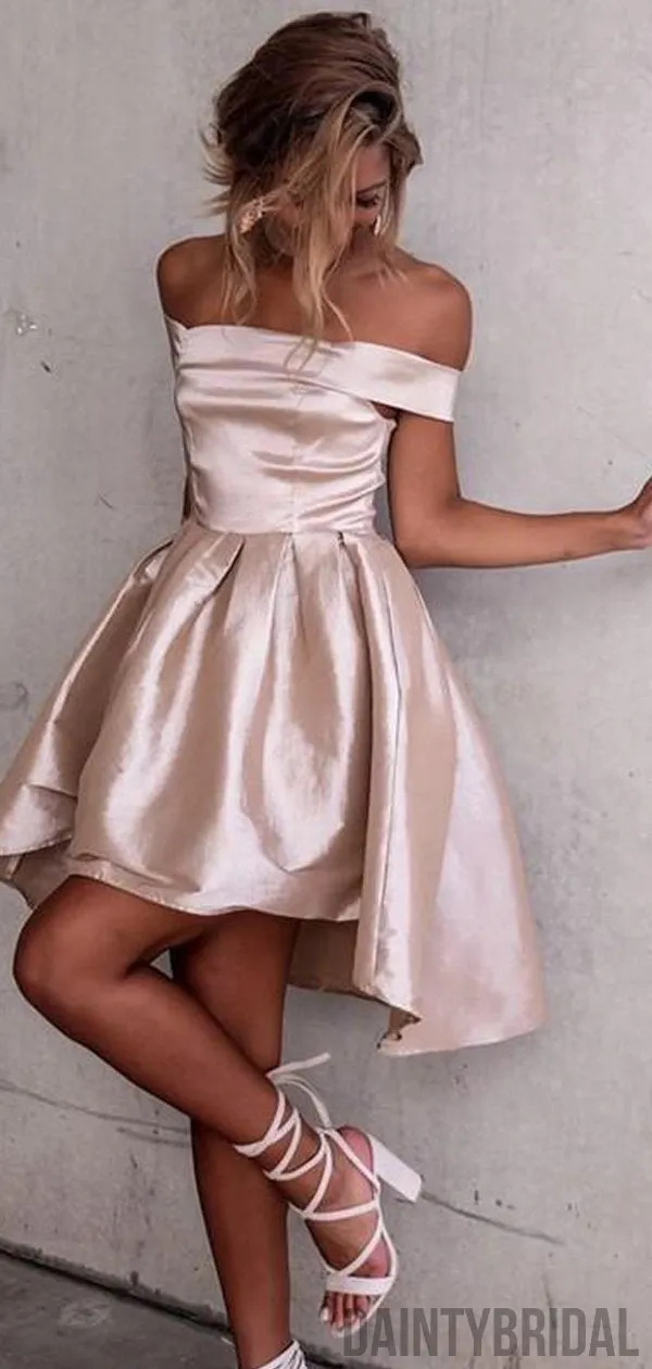 Charming Off-shoulder Satin Short Dresses,Homecoming Dresses.DB10116