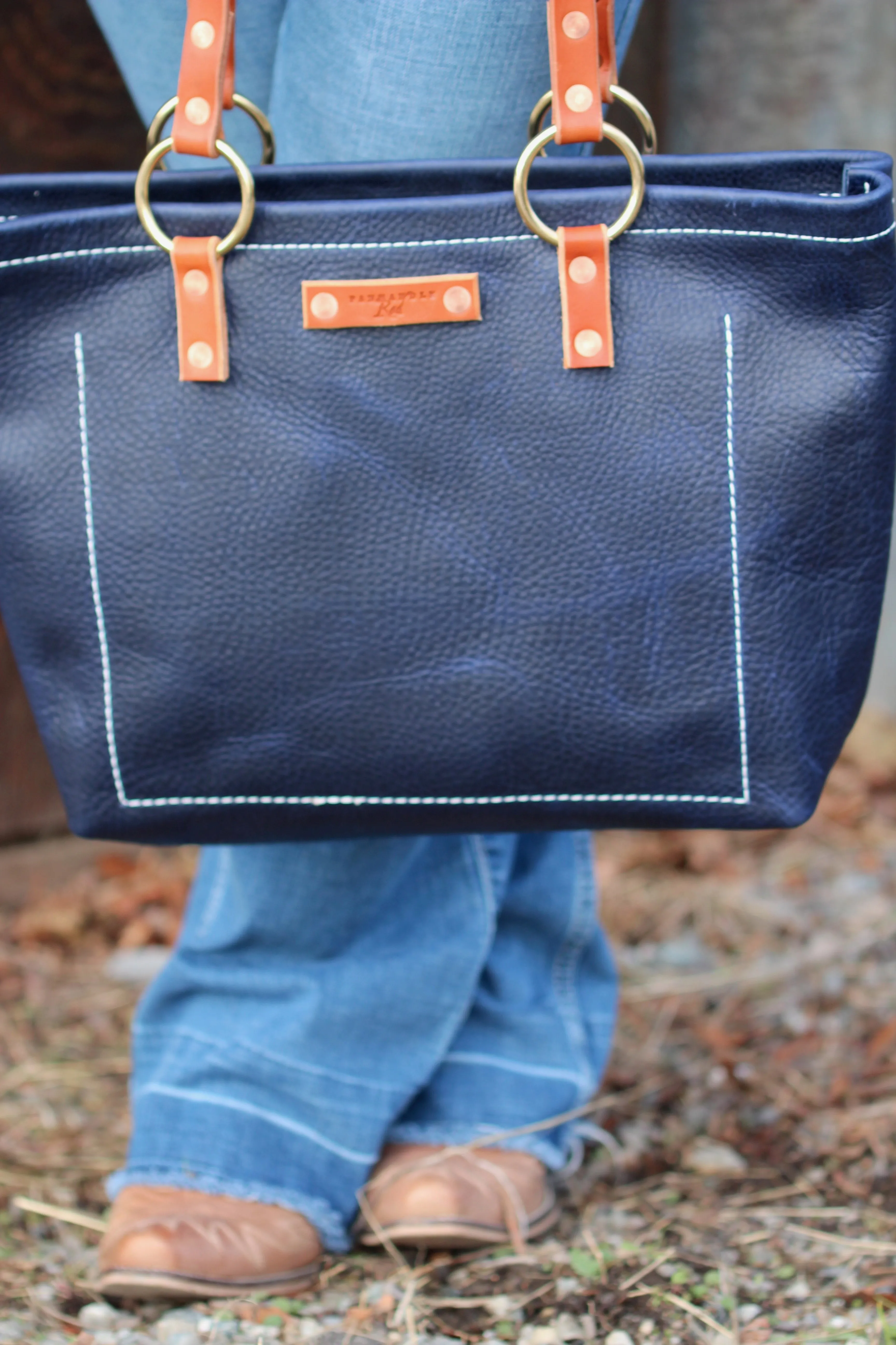 Coeur d 'Alene Blue Leather Tote Bag