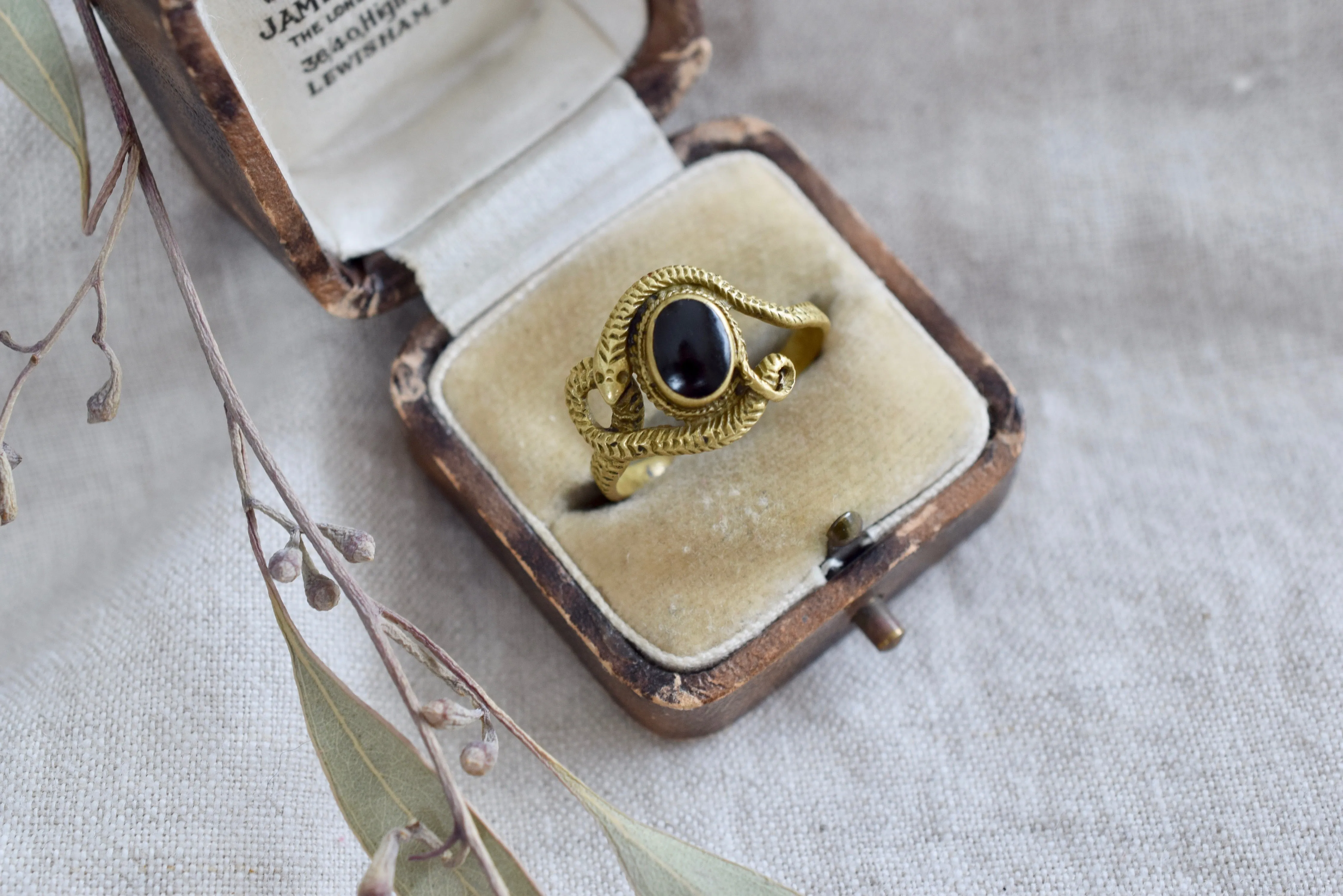 Coiled Serpent & Onyx Ring