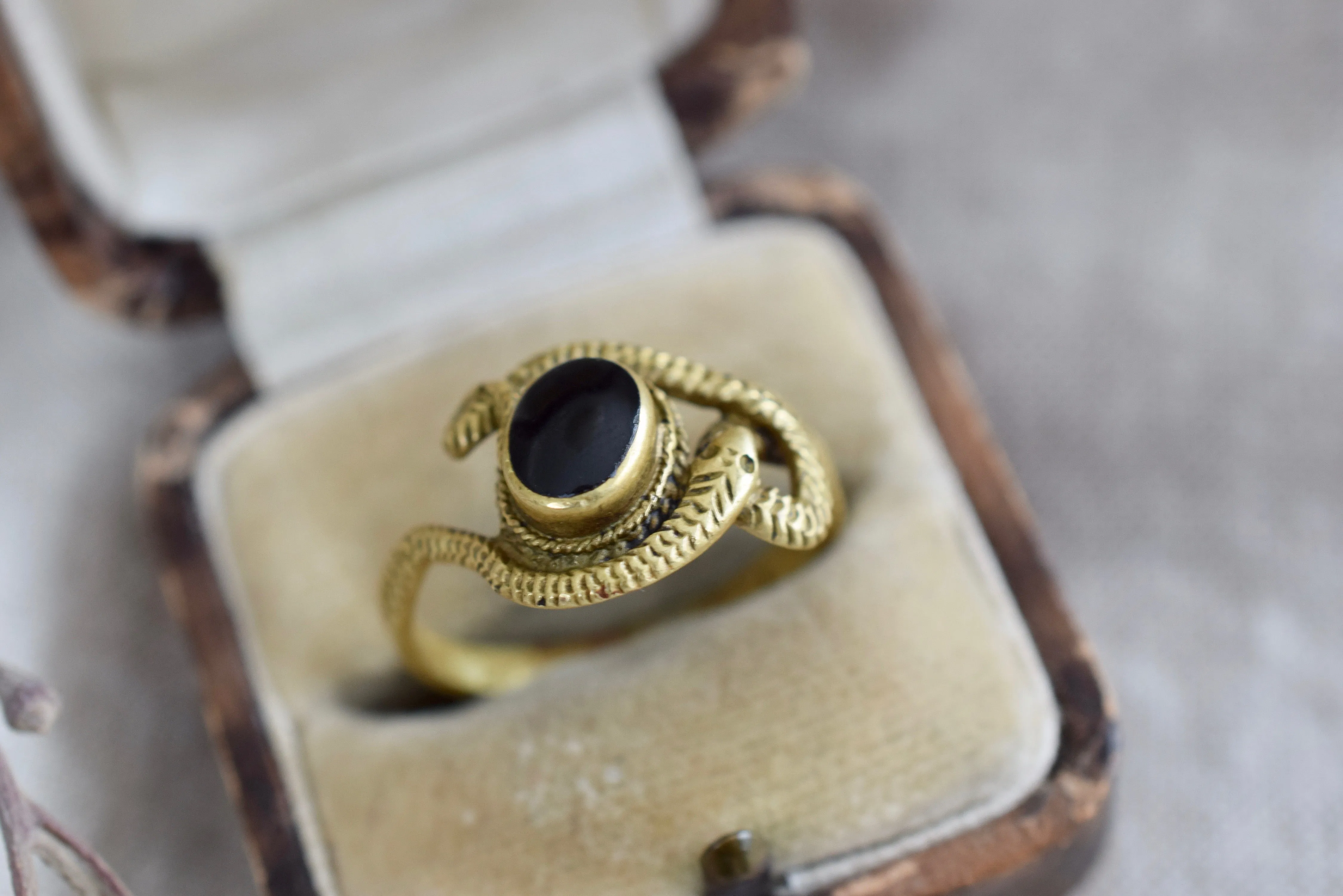 Coiled Serpent & Onyx Ring