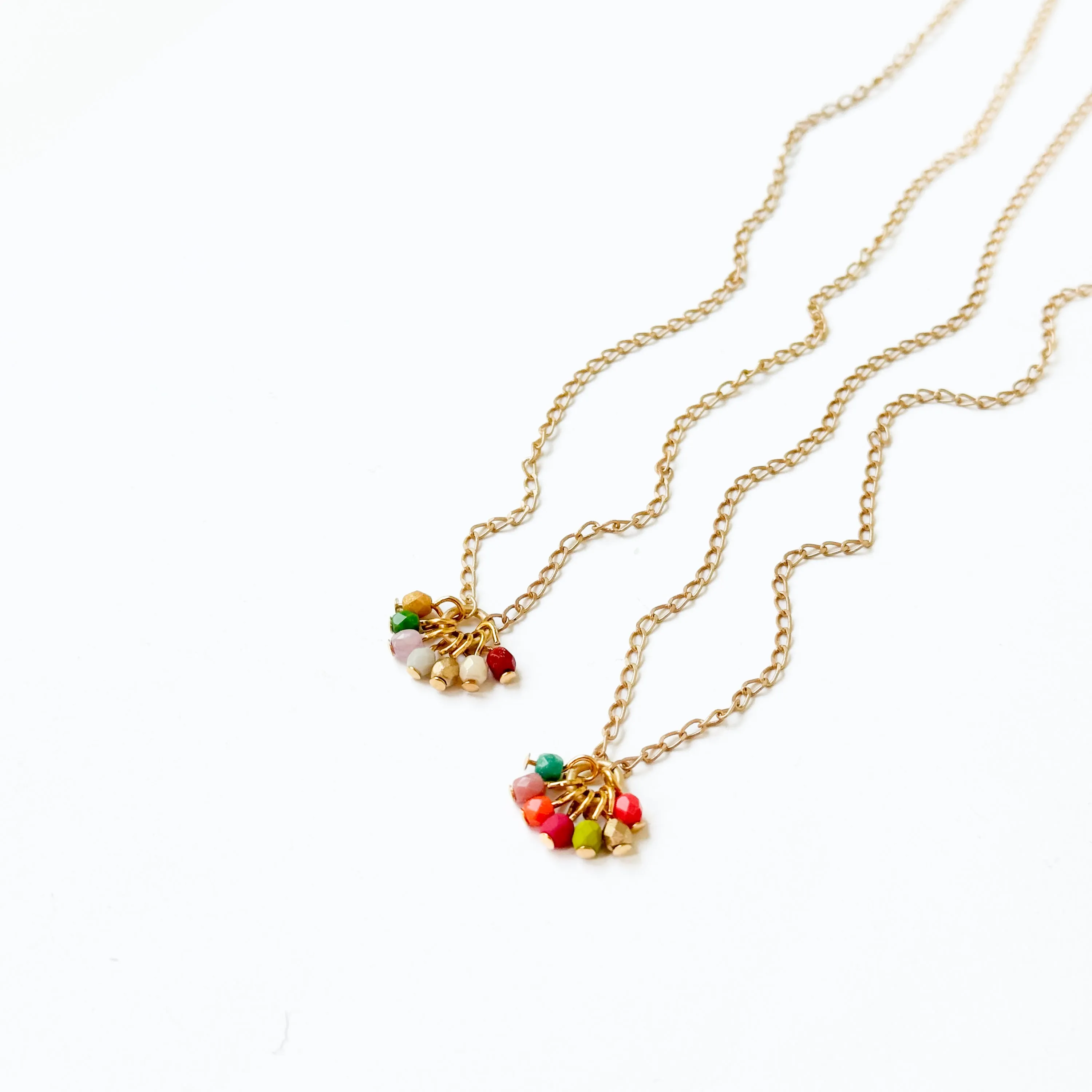 Dainty Gold Plated Necklace With Tiny Beaded Cluster Pendant - WS