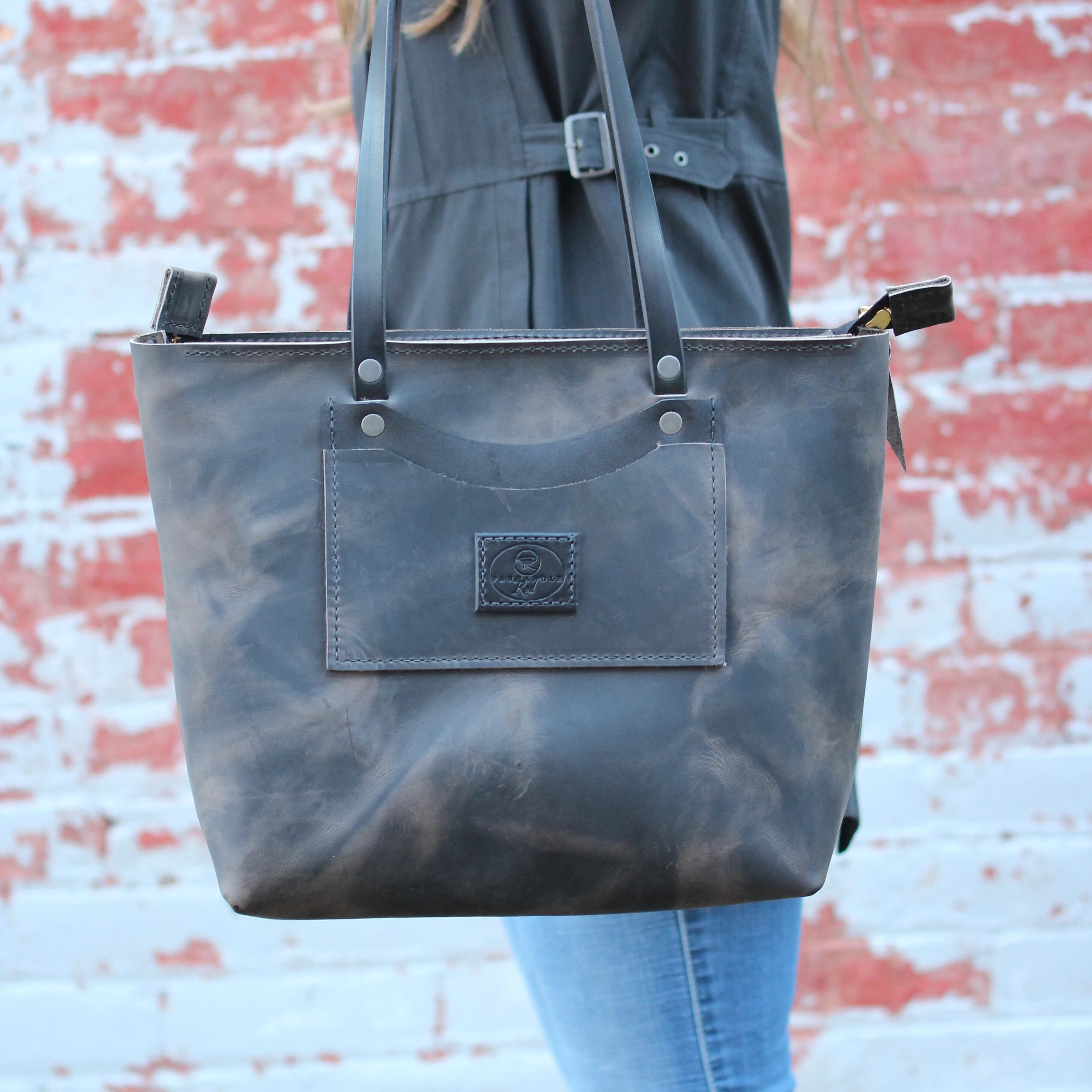 Dark Grey Leather Tote Bag -Purse