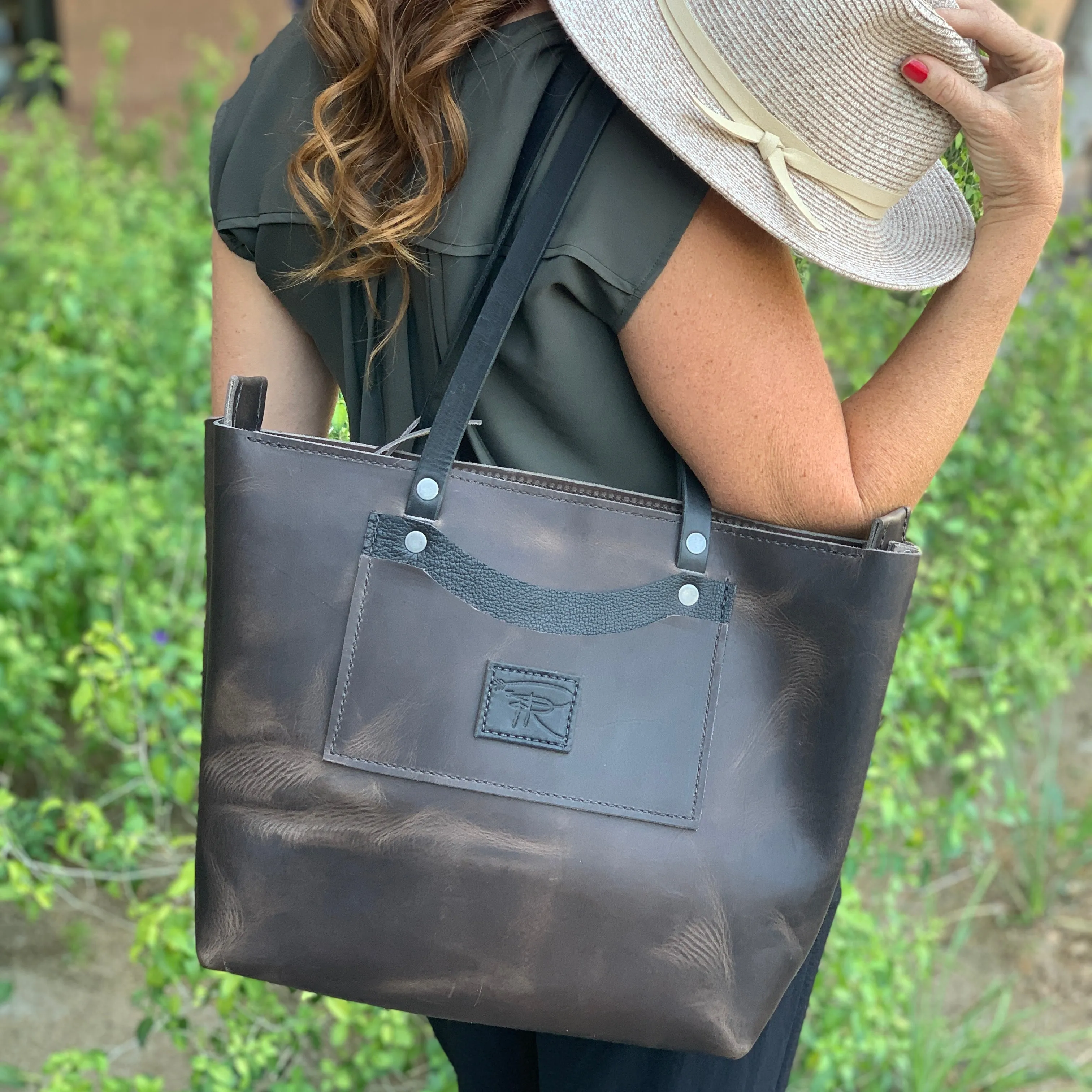 Dark Grey Leather Tote Bag -Purse