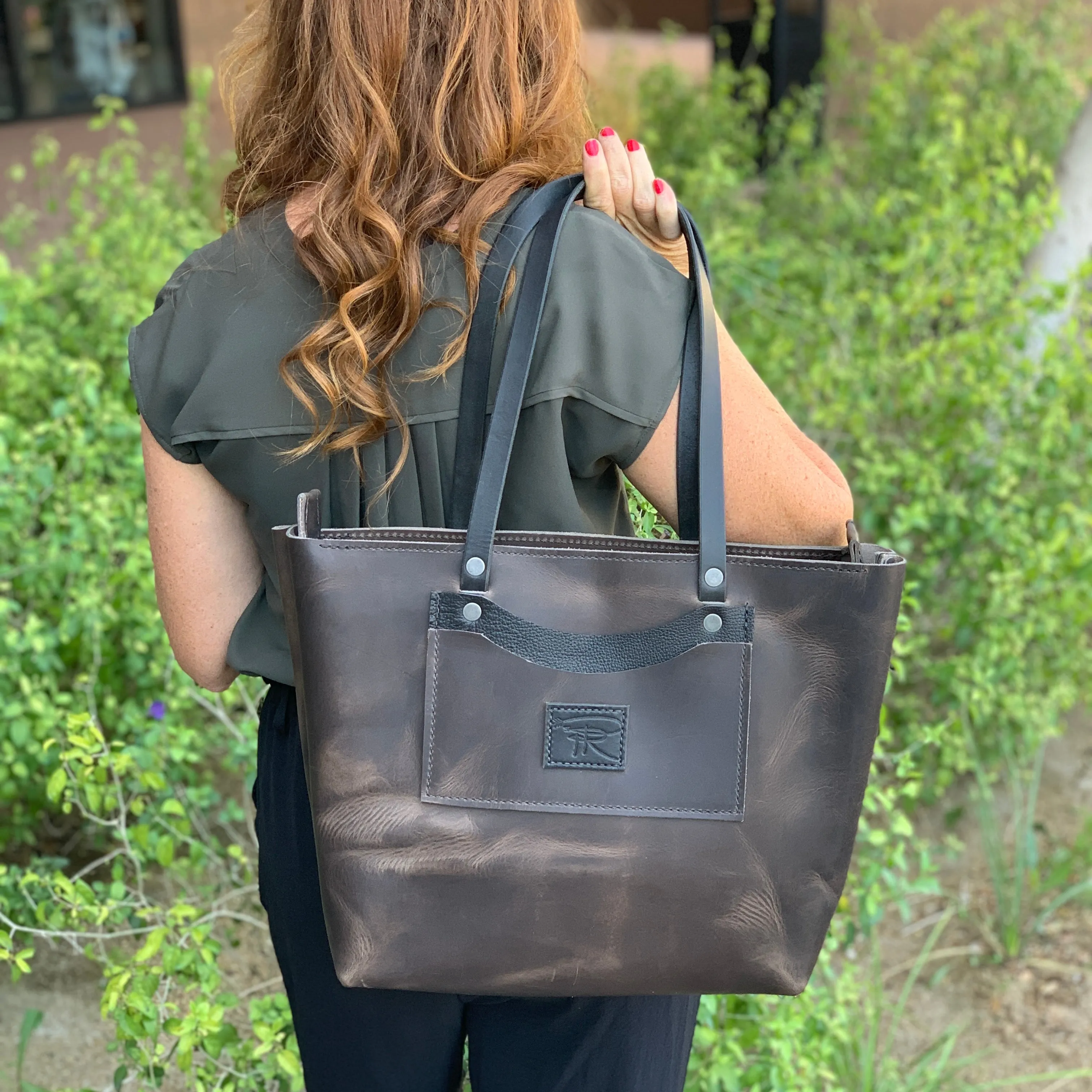 Dark Grey Leather Tote Bag -Purse