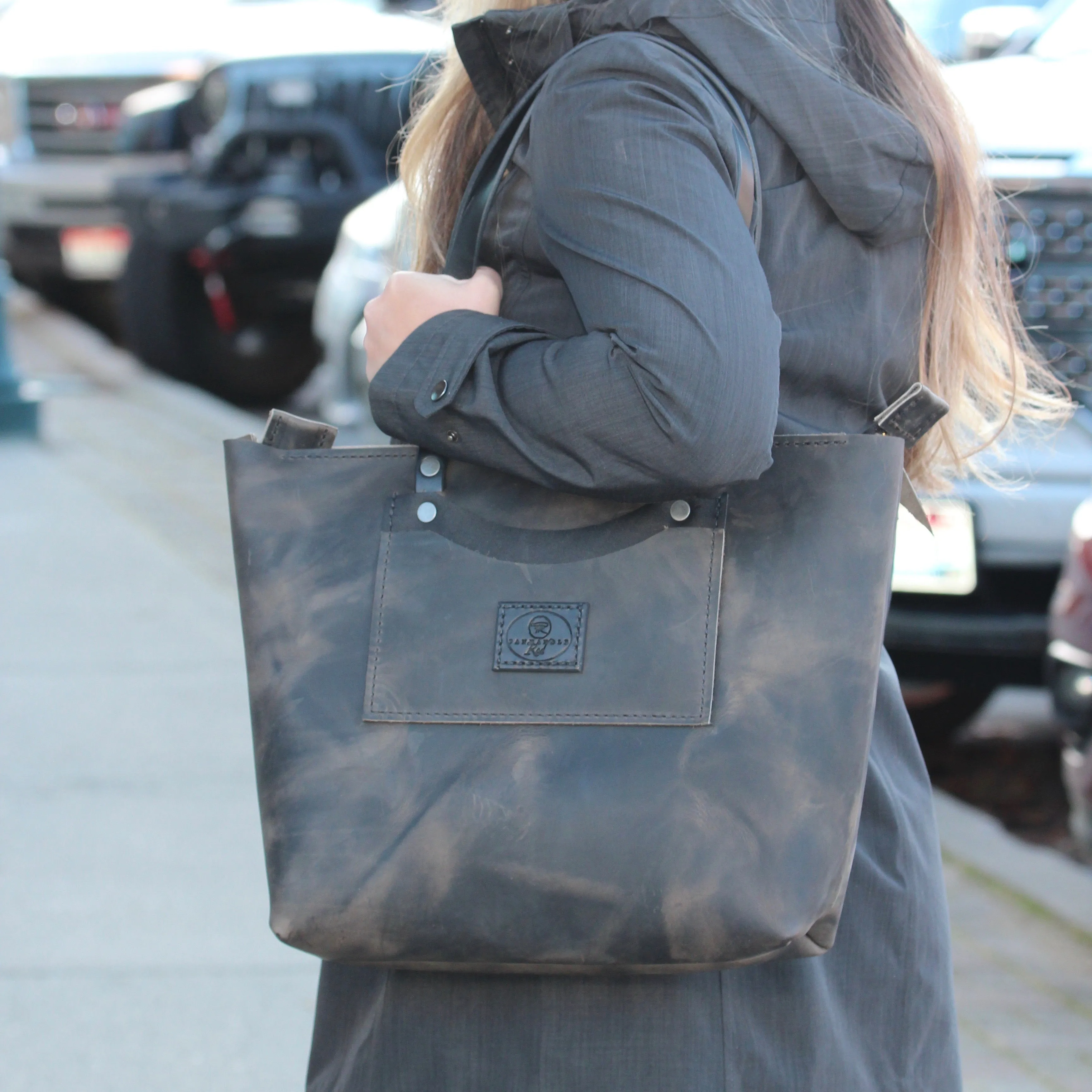 Dark Grey Leather Tote Bag -Purse