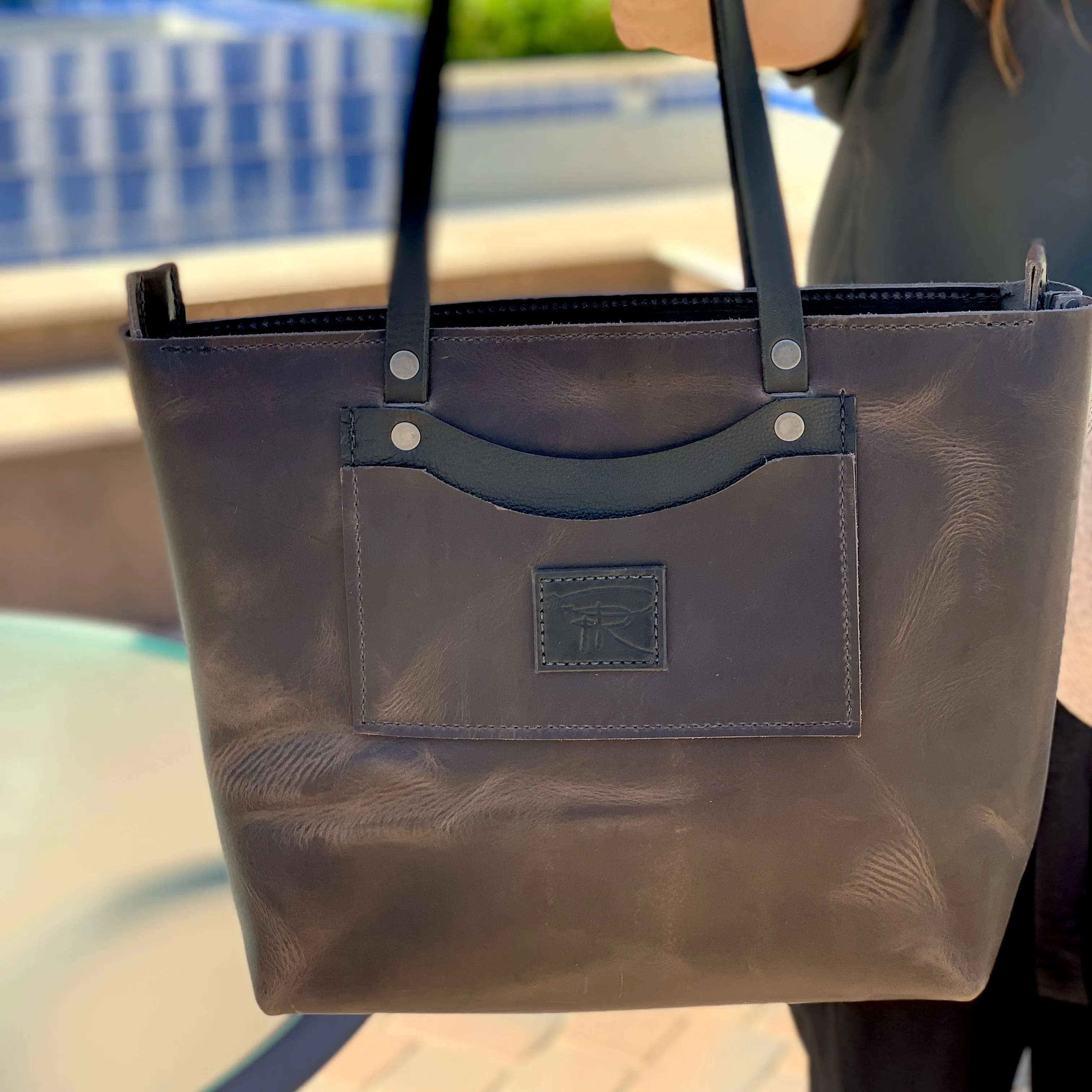 Dark Grey Leather Tote Bag -Purse