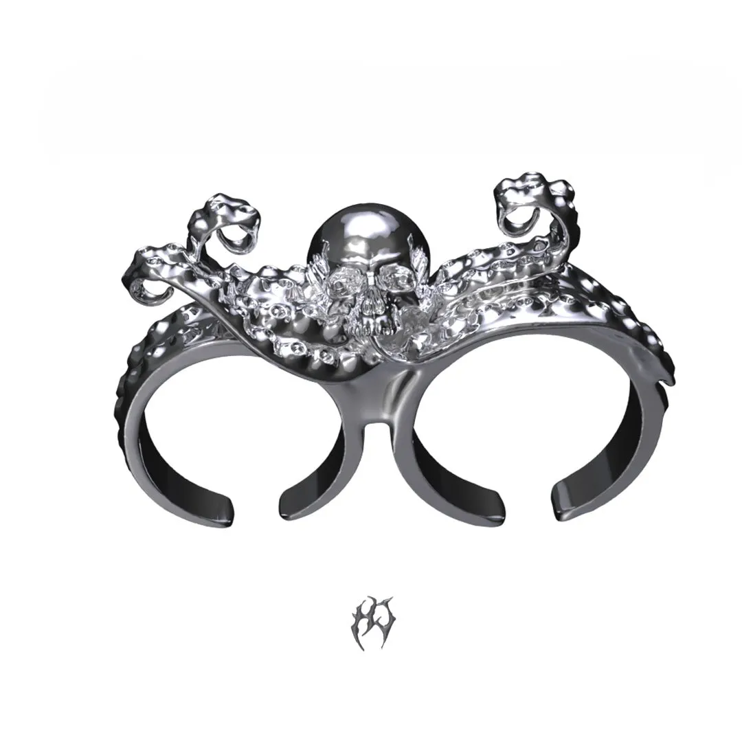 DOUBLE FINGER OCTOSKULL RING