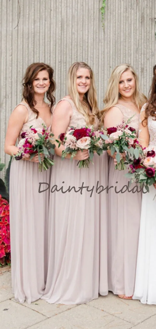 Elegant Simple V-neck Floor-length Chiffon Wedding Party Dresses Long Bridesmaid Dresses.DB10699