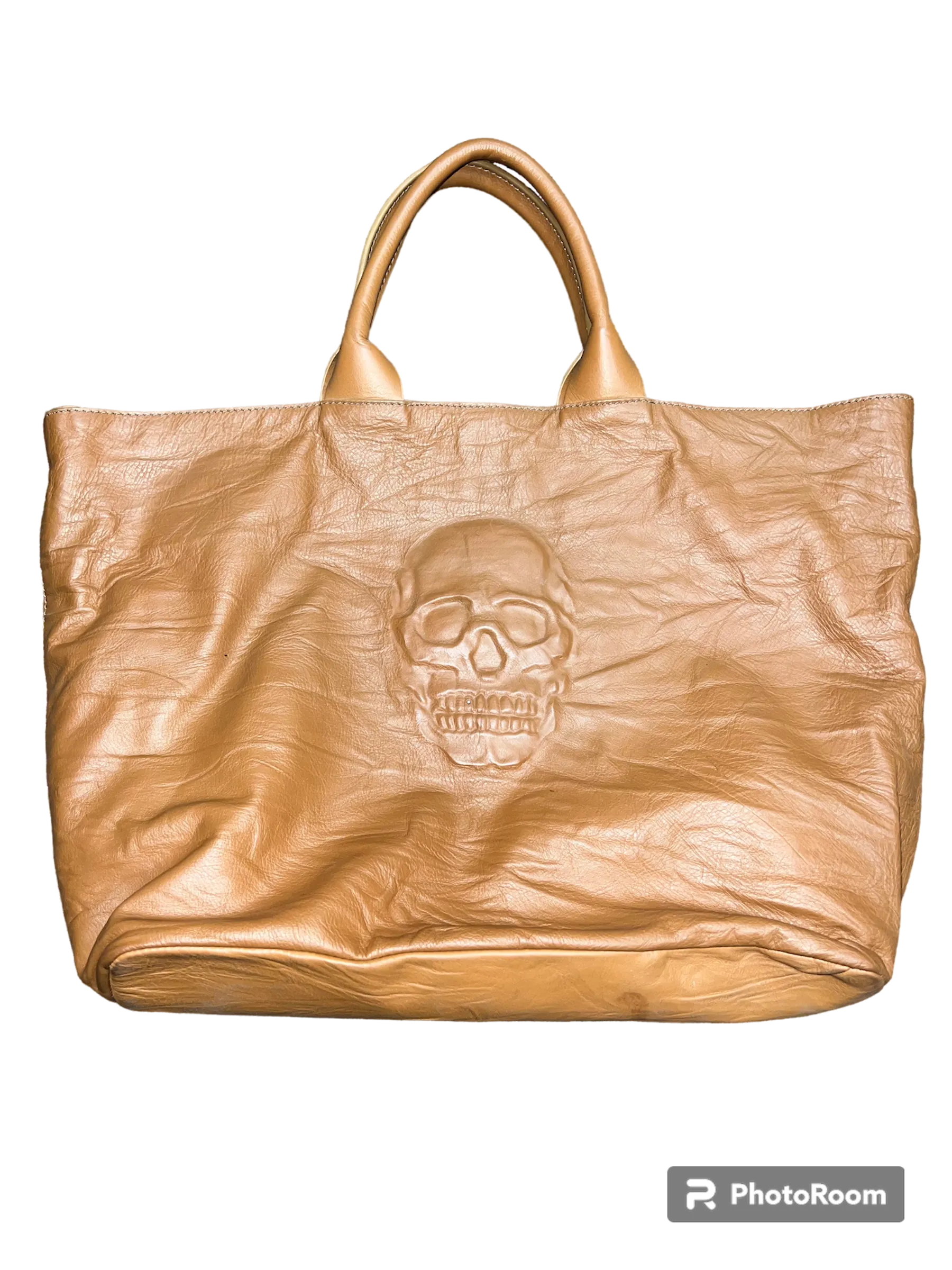 Embossed Skull Italian Leather Handbag