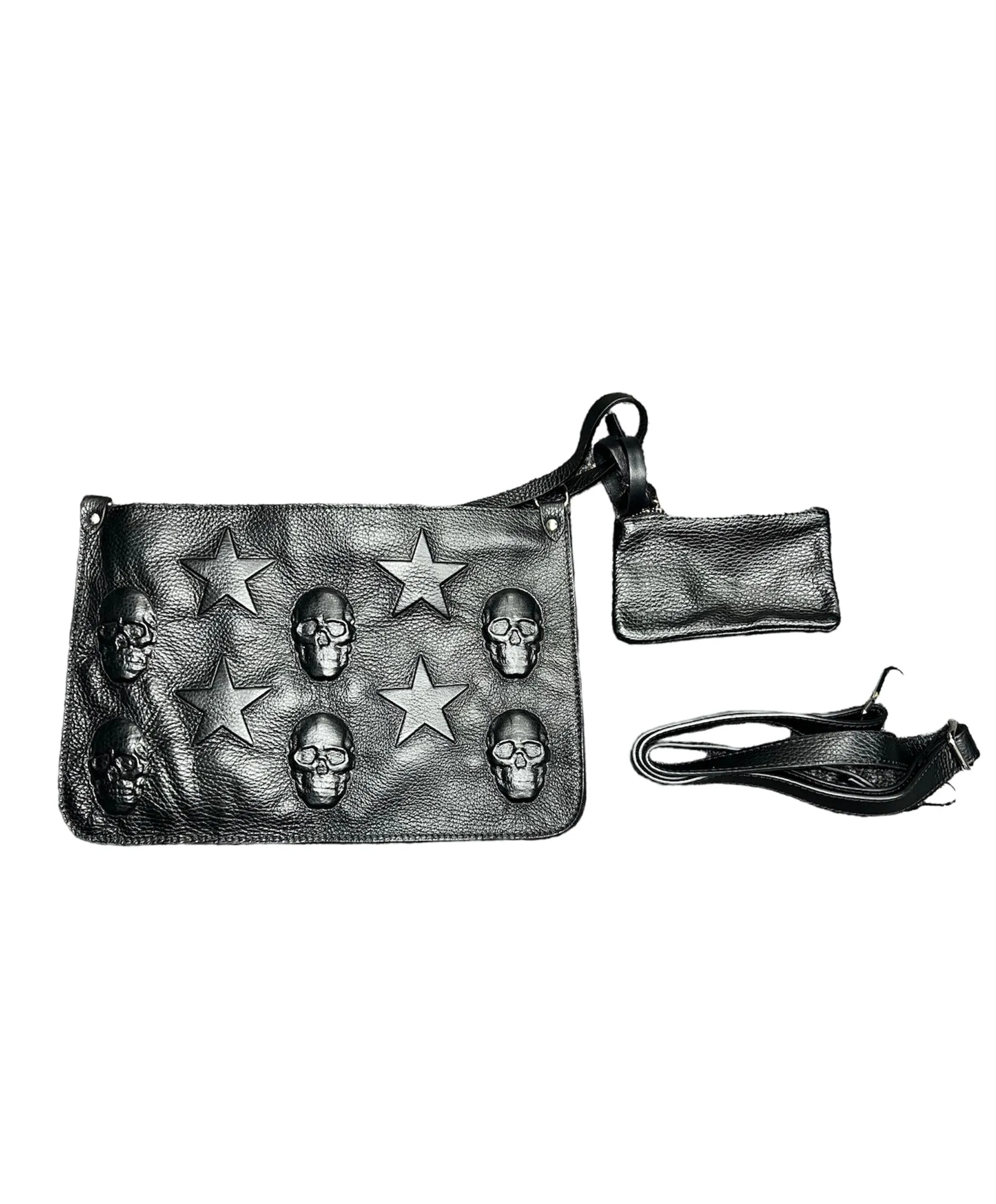 Embossed Skulls Leather Flat Crossbody