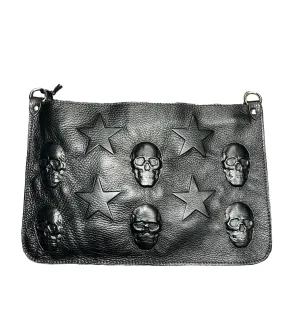 Embossed Skulls Leather Flat Crossbody