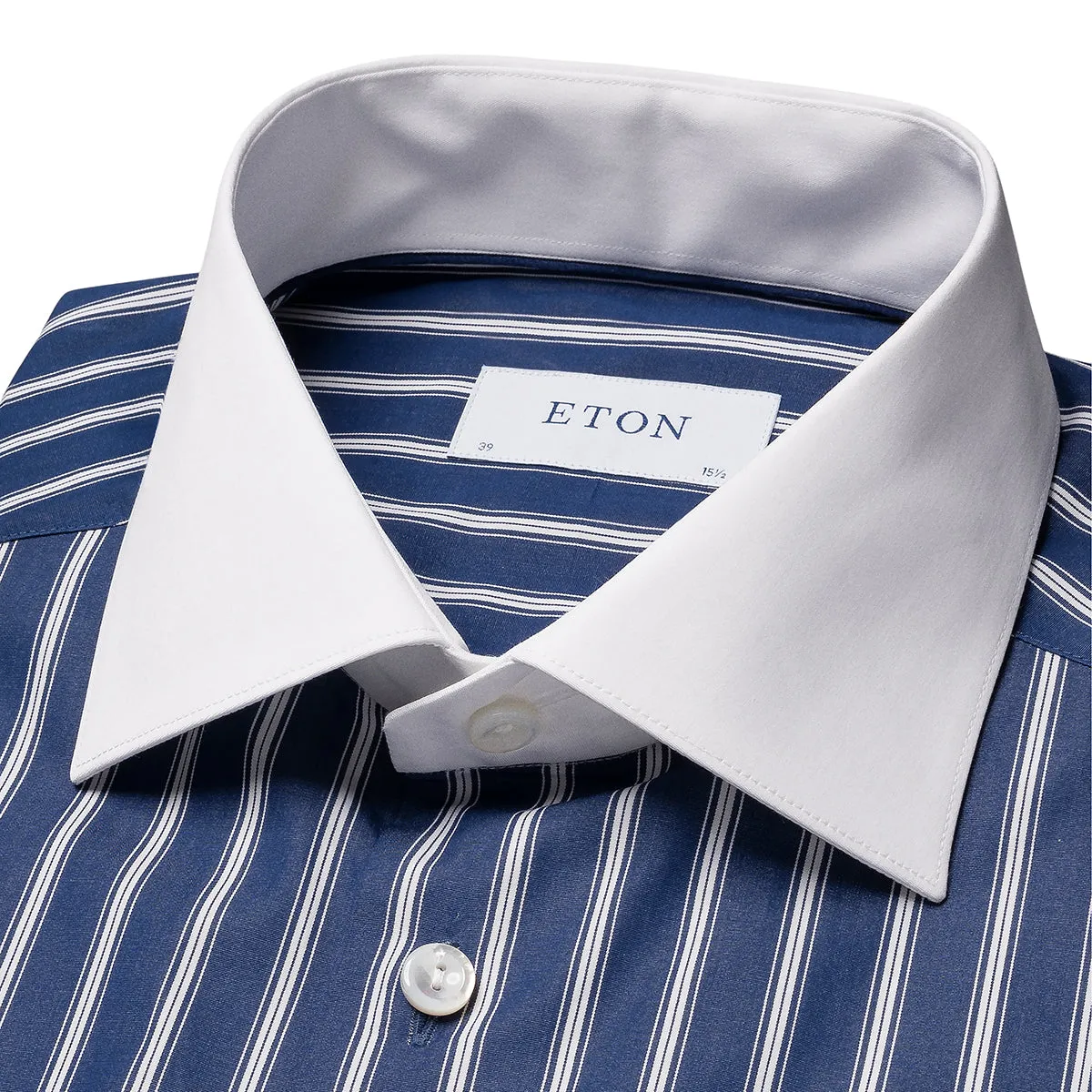 Eton - Slim Fit Striped Shirt in Navy/White