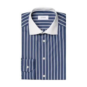 Eton - Slim Fit Striped Shirt in Navy/White