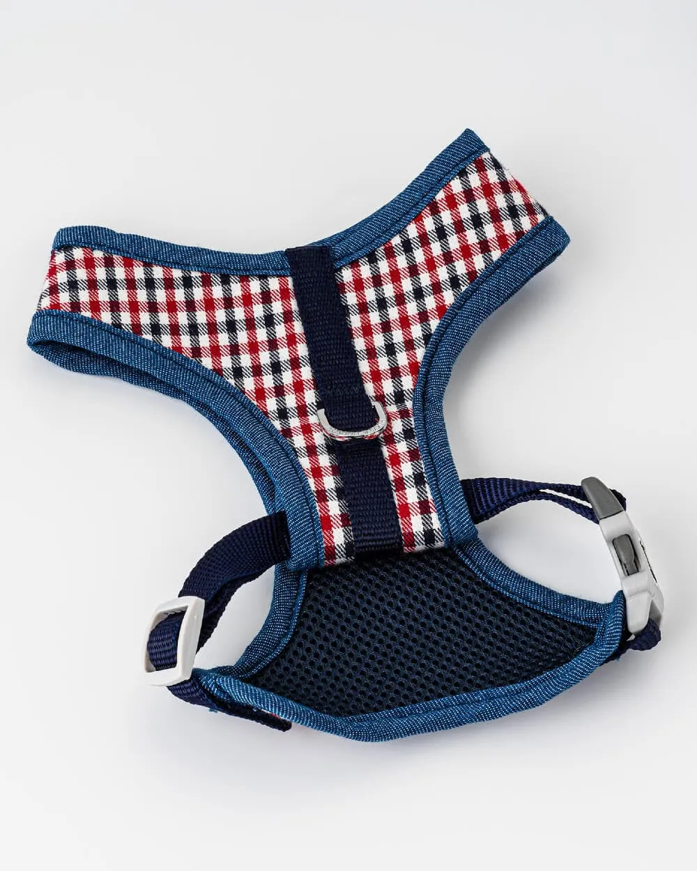 Fabric Dog Harness - Checked Navy and Red