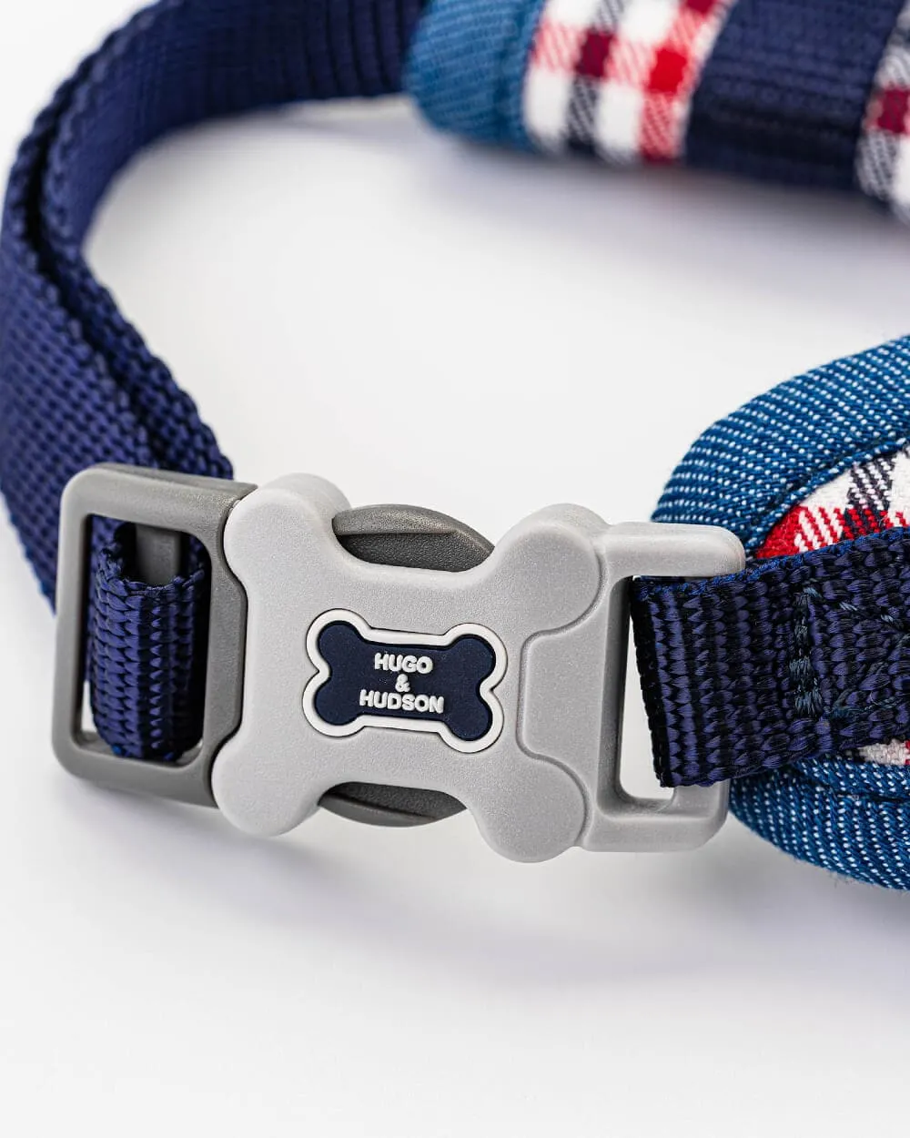 Fabric Dog Harness - Checked Navy and Red