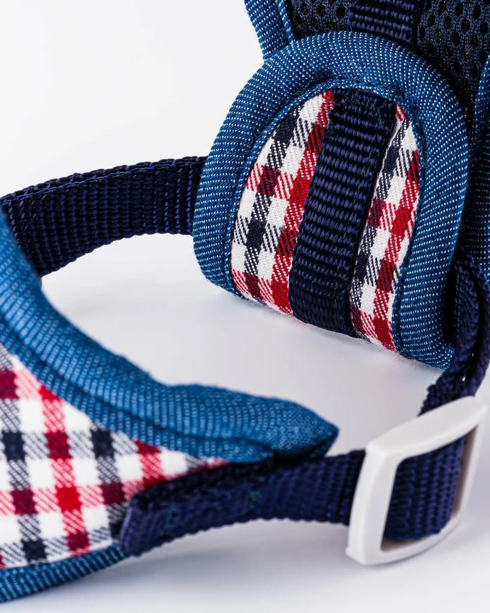 Fabric Dog Harness - Checked Navy and Red